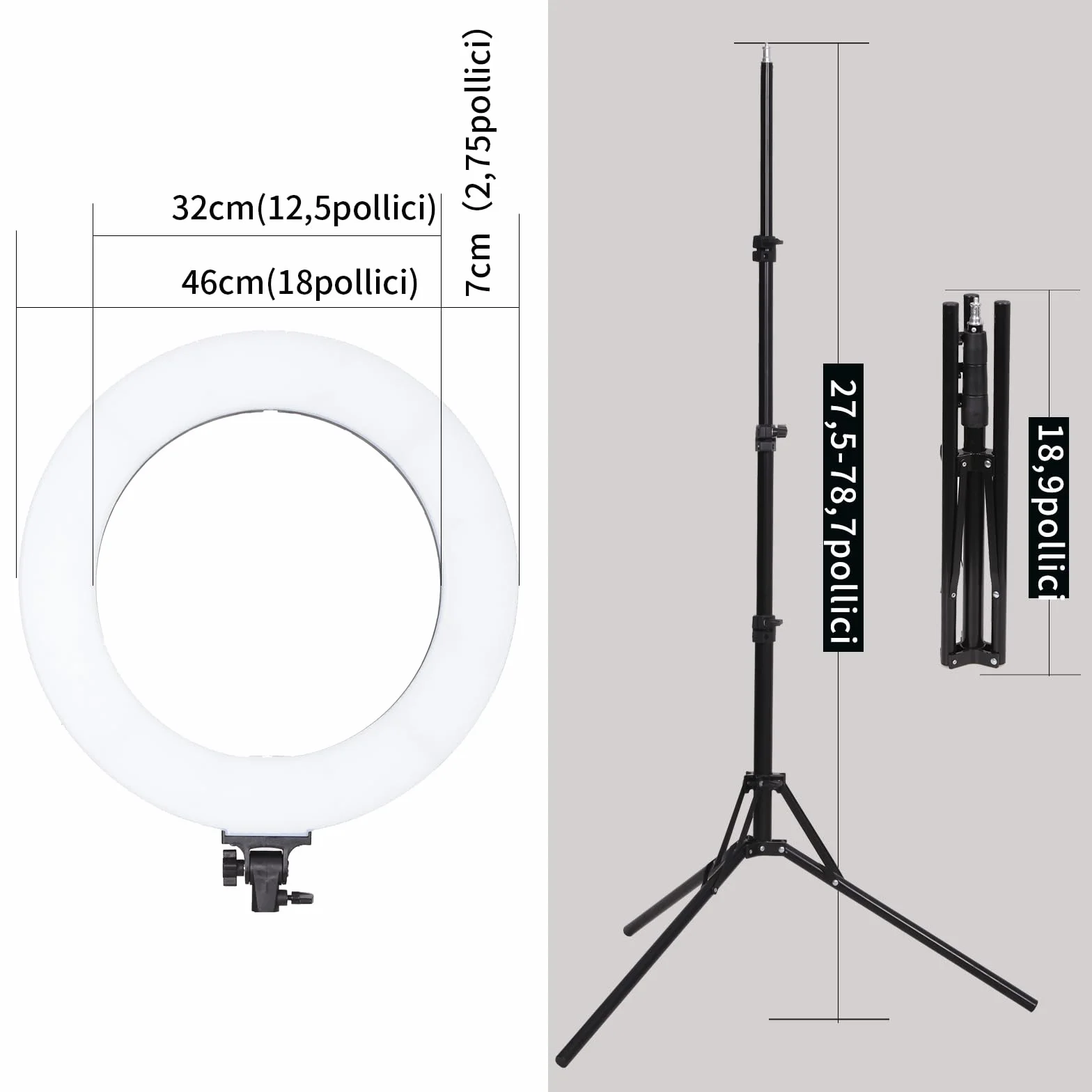 LED Luce Anulare 18" 60W Dimmerabile con Stativo per Fotografia Studio Ritratto Trucco