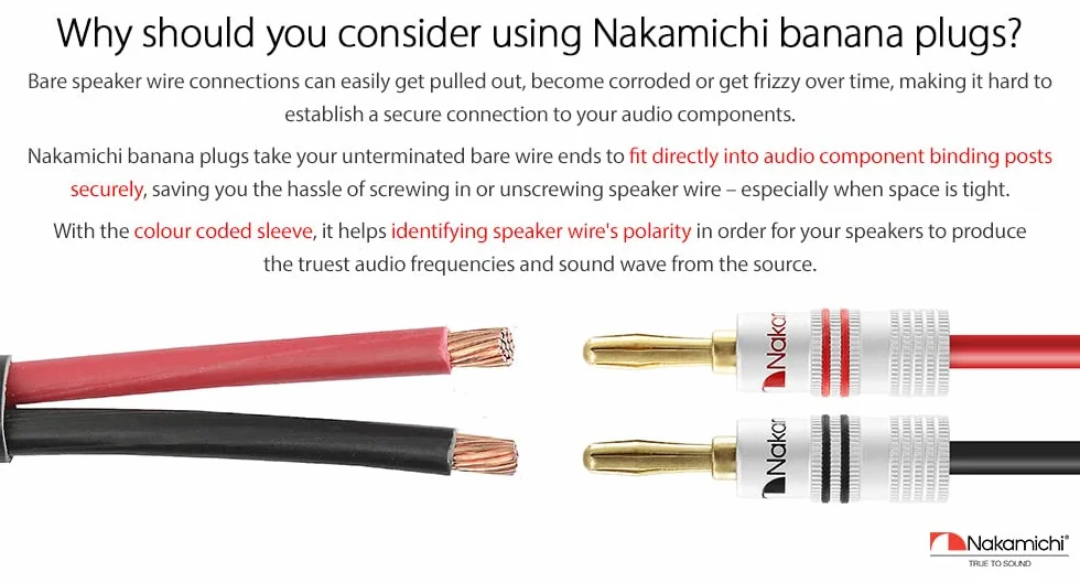 Nakamichi connettori a banana 12-18 AWG 4 mm placcati oro 24 K per altoparlanti HiFi 8 pezzi