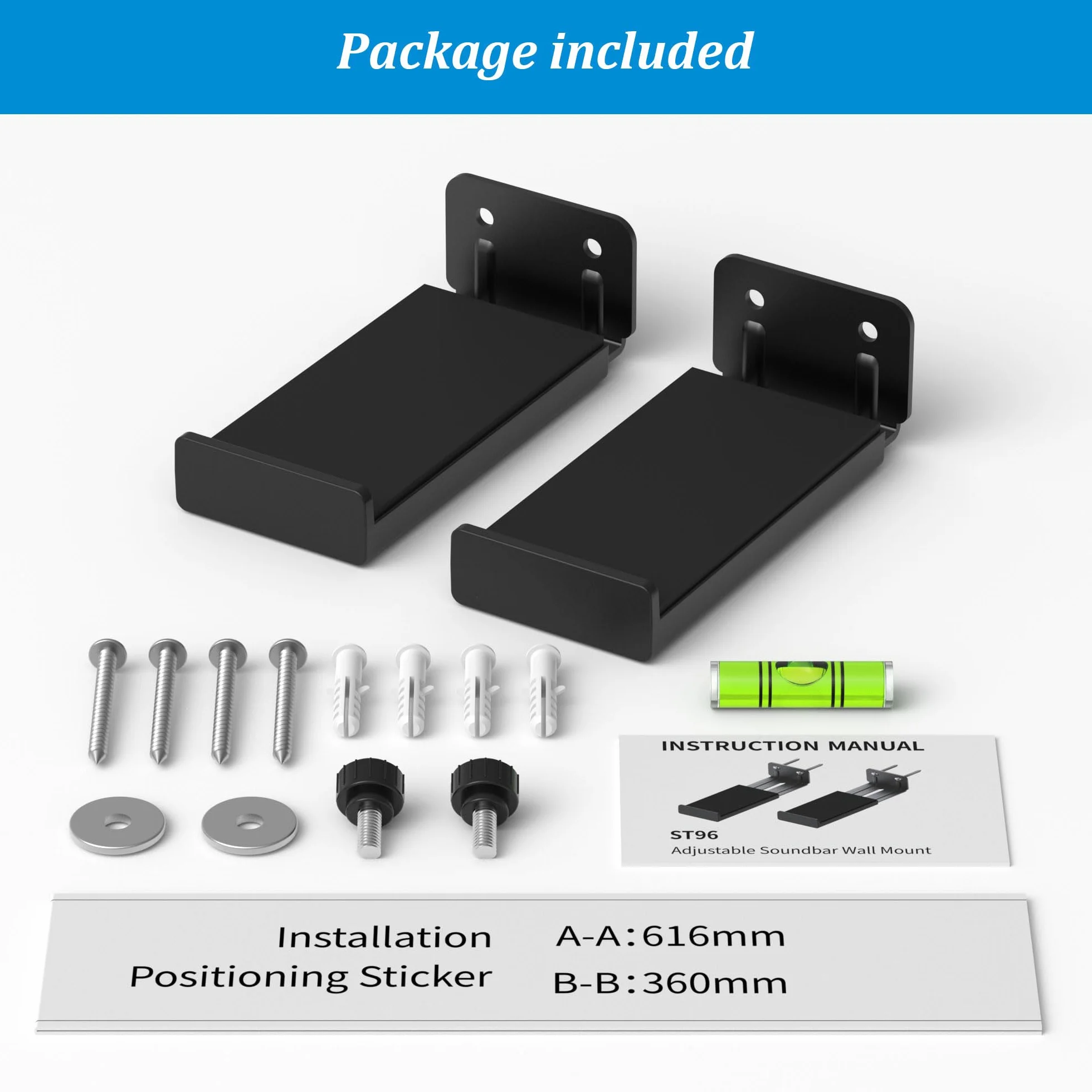 Supporto da parete per soundbar PlusAcc, portata 15 kg, profondità regolabile 10-17 cm, Nero