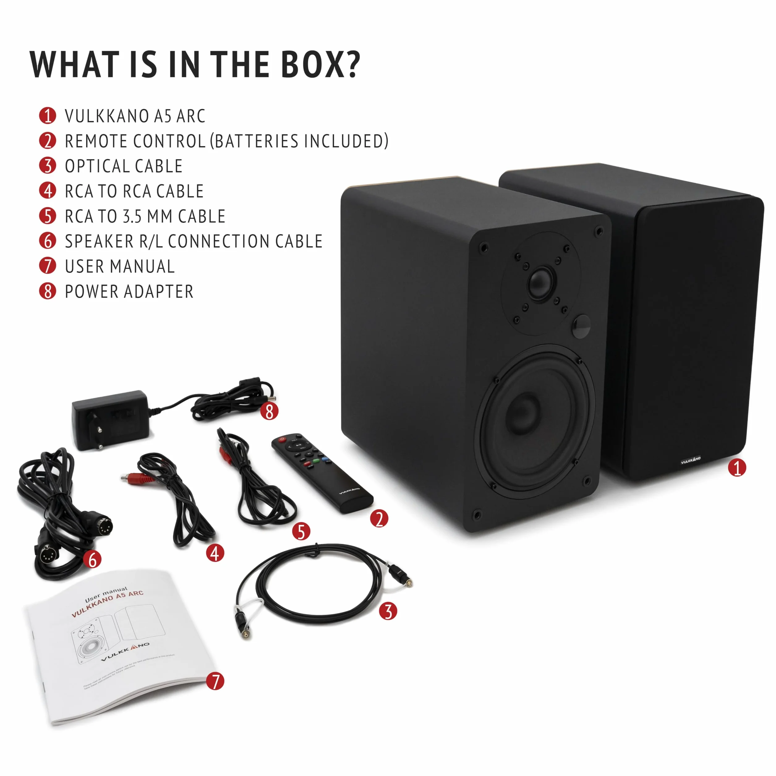 VULKKANO A5 ARC Cassa Amplificata Woofer 5,25" Bluetooth 5.0 HDMI ARC Nero
