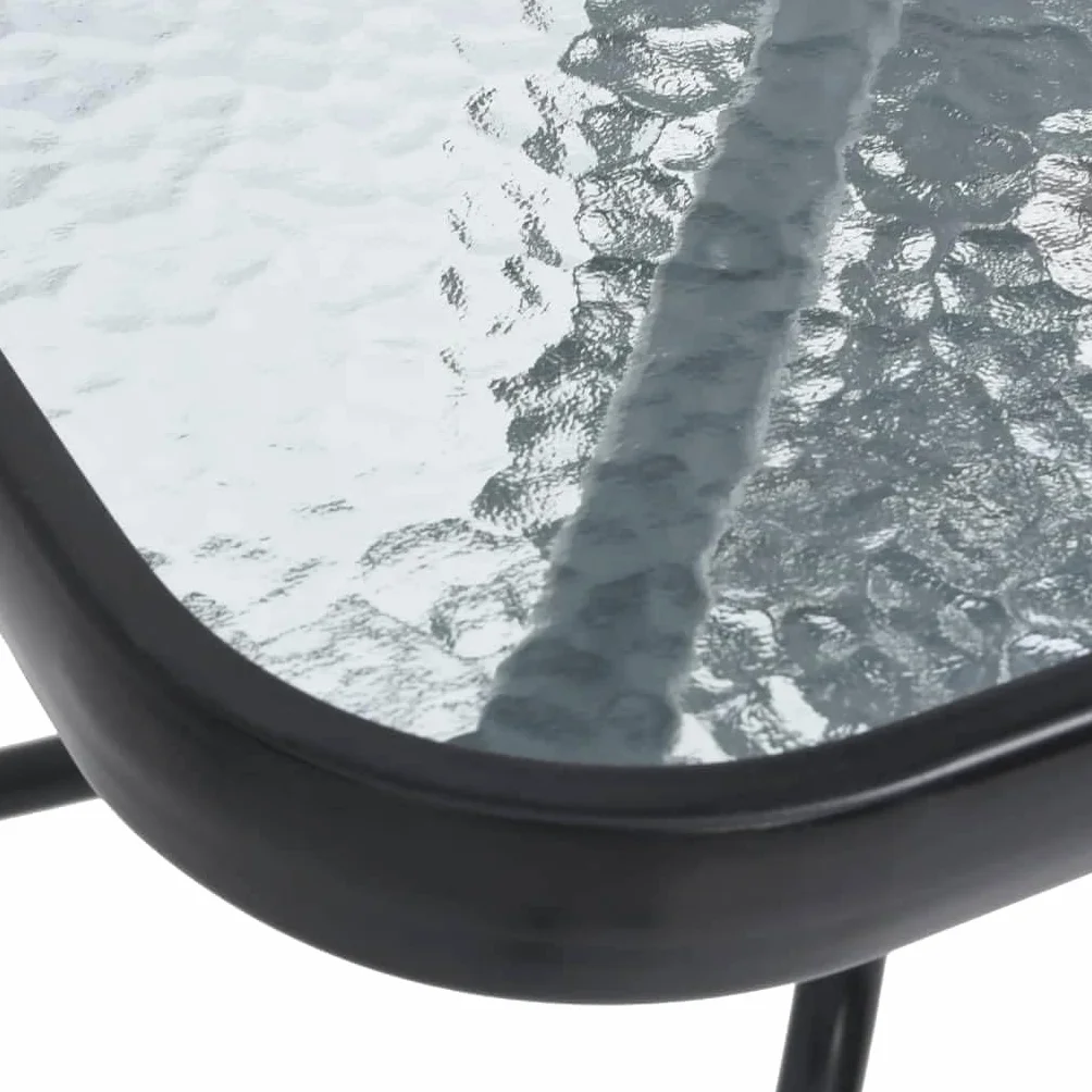 Tavolo Quadrato 60x60 cm Giardino Balcone Vetro Temperato 4 mm Acciaio Nero Interno Esterno