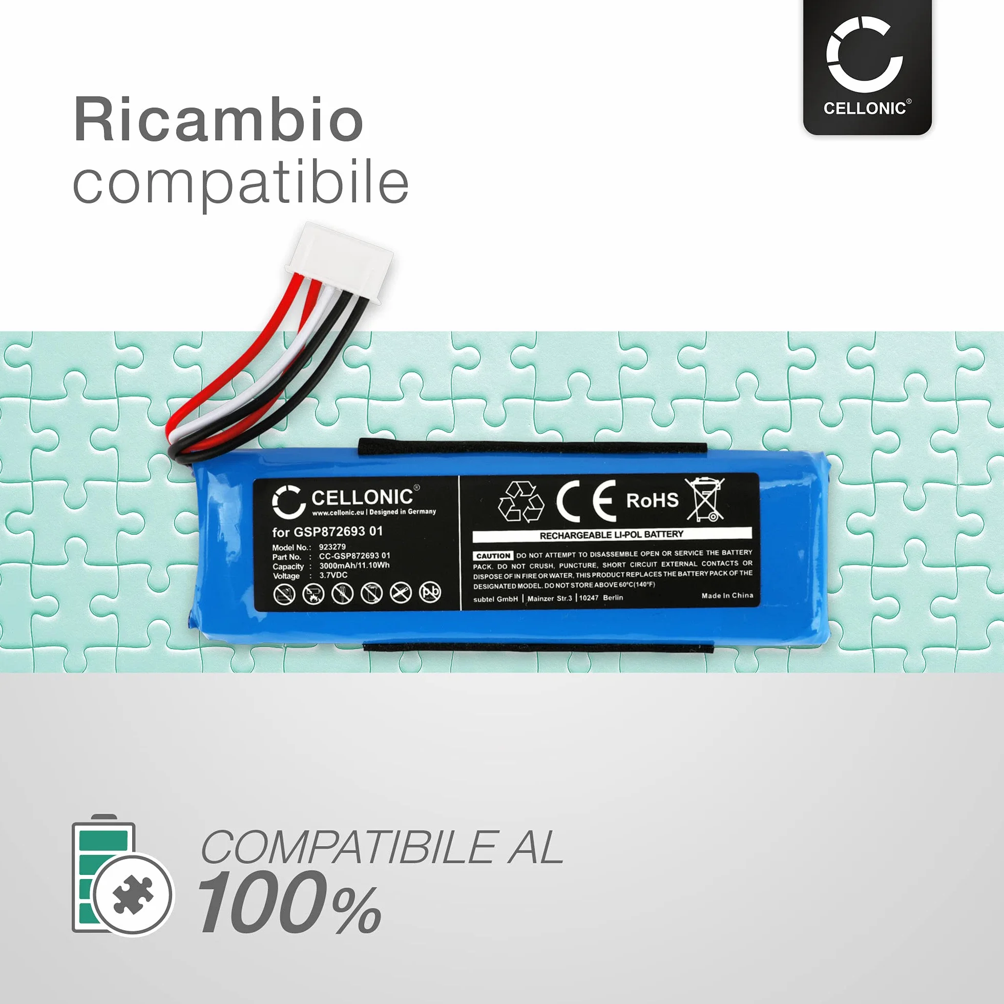 CELLONIC Batteria per Altoparlante Compatibile JBL Flip 4 3000mAh 3.7V Set Strumento