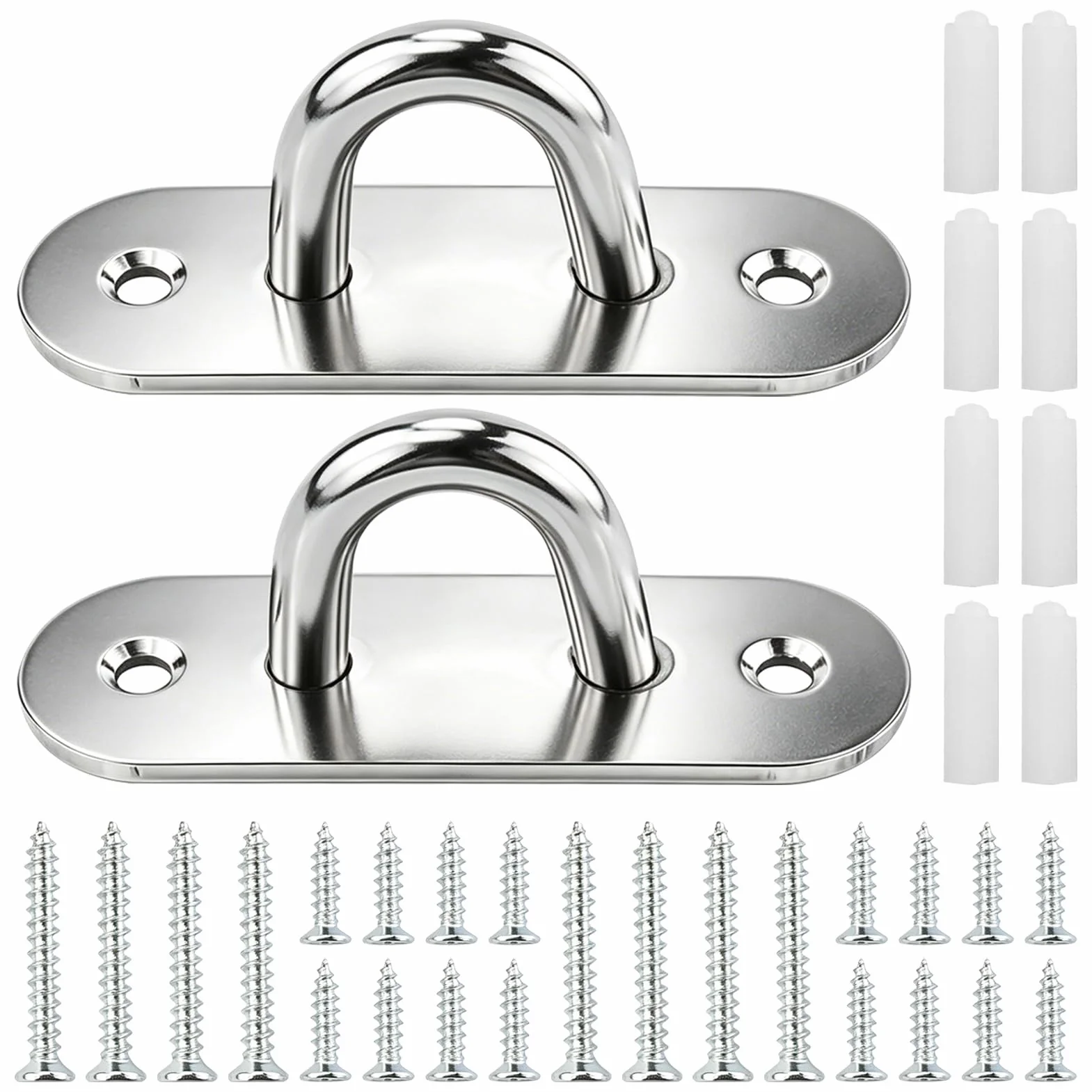 2 Pz Piastra Con Occhiello in Acciaio Inox,Gancio Da Muro Piastra Con Placca Occhiello,Gancio Soffitto Parete Con Occhielli, Gancio Muro Occhielli in Metallo,Sopporta Fino A 250 Kg,Ovale