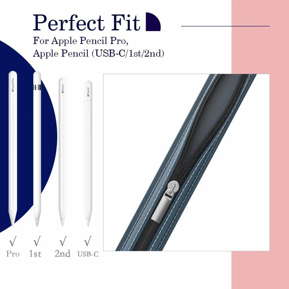 MoKo Custodia per Apple Pencil PRO/USB-C 1a/2a Gen., Penna Stilo Custodia con Cerniera in Pelle PU per Tablet 9,7"-12,9", Indaco