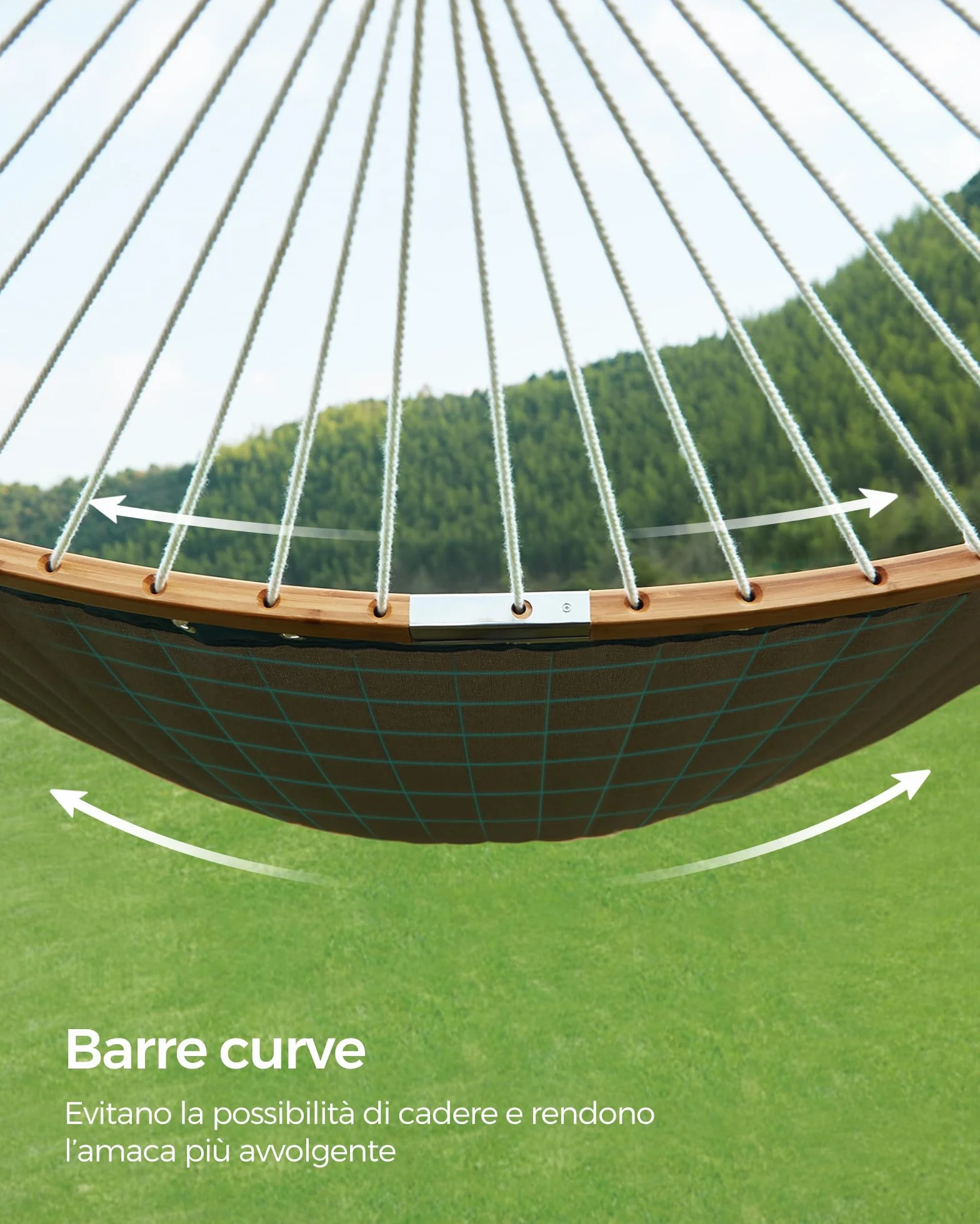 SONGMICS Amaca Doppia Imbottita da Campeggio Giardino con Barre Curve in Bambù, Cuscino, 200x140 cm, 225 kg, Grigio Beige GDC34CG