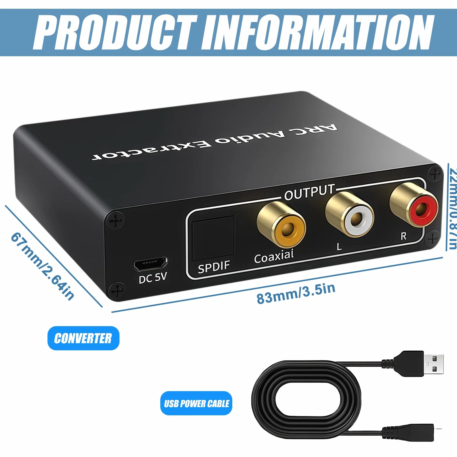 Konwerter HDMI ARC DAC audio optyczny koncentryczny 3,5 mm do soundbar home theater HDTV