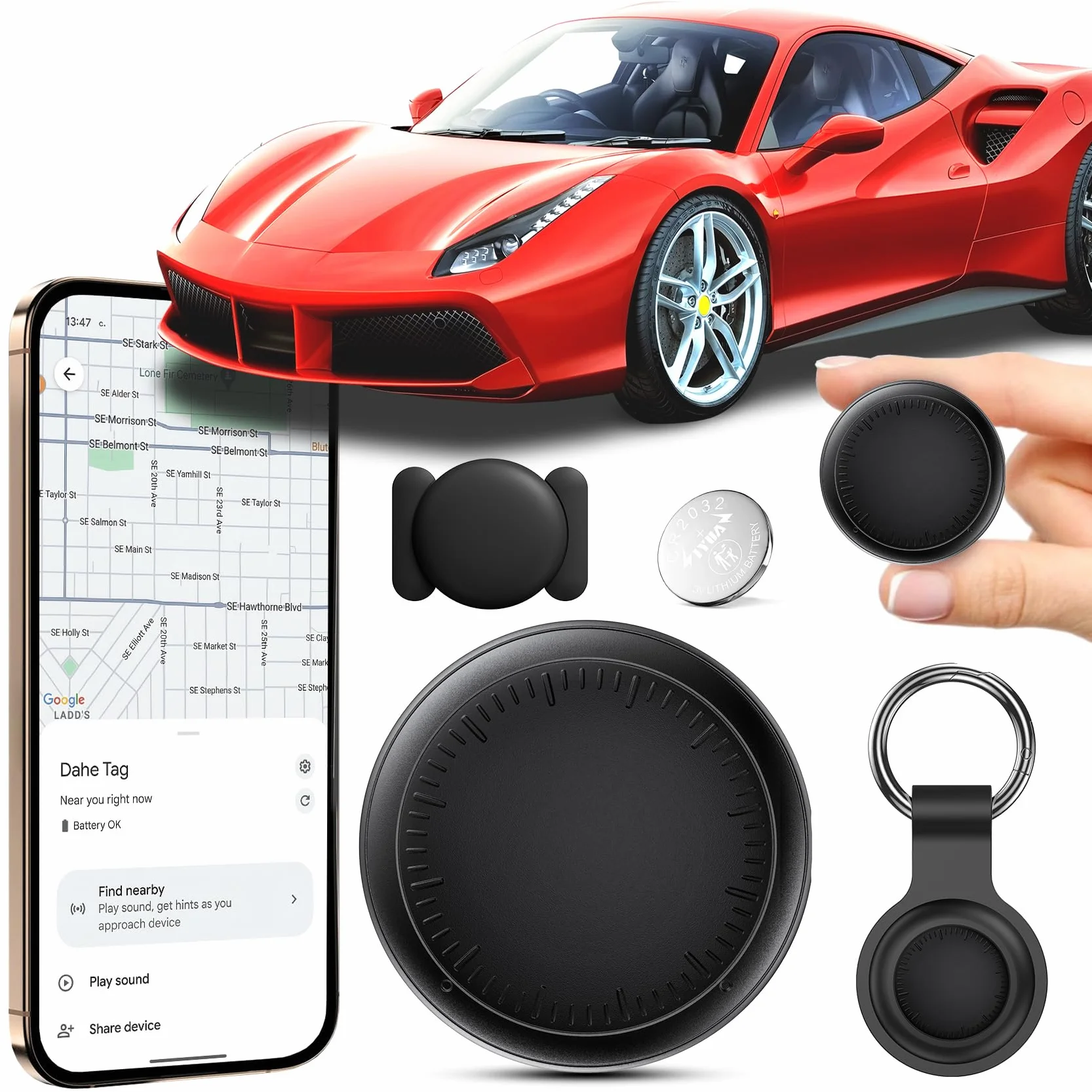 GPS Tracker per Auto, Air Tracker Android, Magnetico, IP68 Impermeabile, Localizzatore con App Copertura Globale, Tracciare Veicolo Moto, Senza SIM
