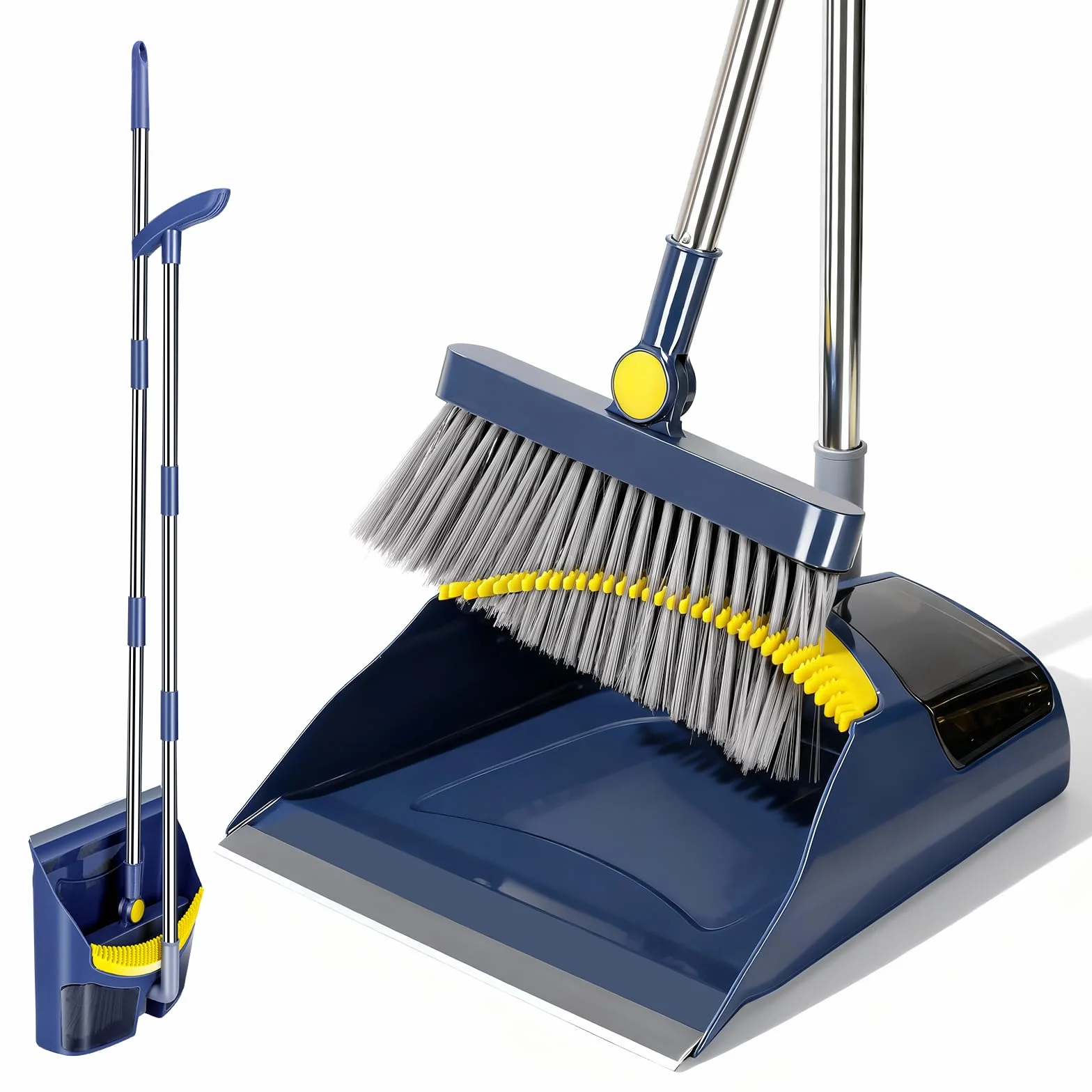 Masthome Verticale Set Scopa e Paletta Salvaspazio Manico Lungo Denti a Pettine Blu Scuro