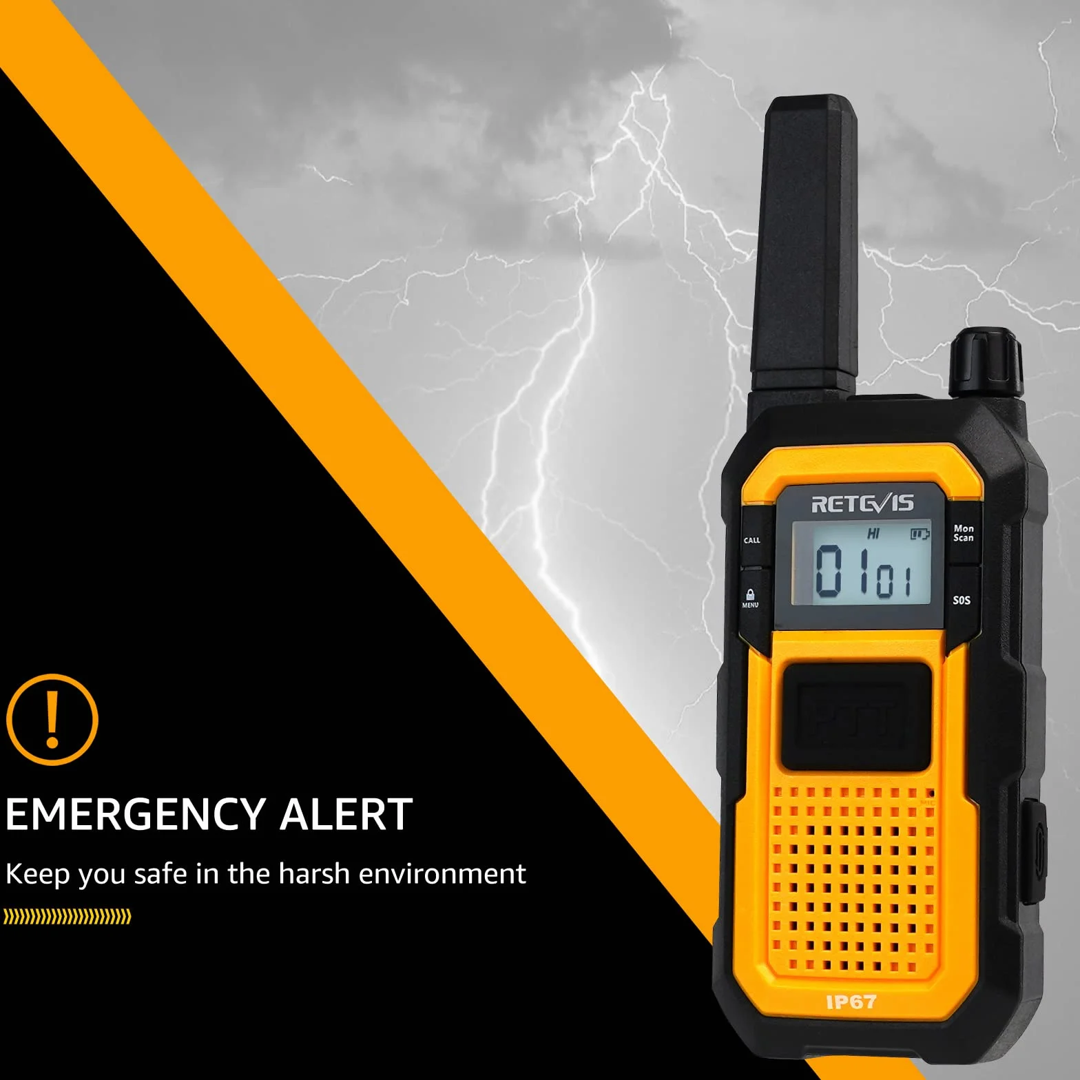 Retevis RB648 Walkie Talkie Robusto, Radio Bidirezionale Impermeabile IP67, 2000mAh Ricaricabile, Doppio PTT, 4 Pezzi Giallo