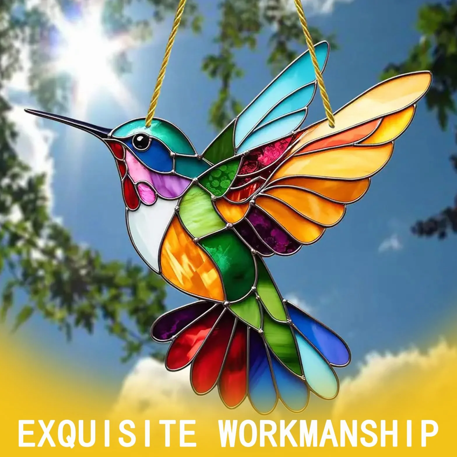 2 Pezzi Acchiappasole a Forma di Colibrì, Acchiappa Sole,Colibrì Prisma Arcobaleno da Finestra, Colorato Acchiappasole Colibrì, Uccelli Acchiappa Sole da Appendere