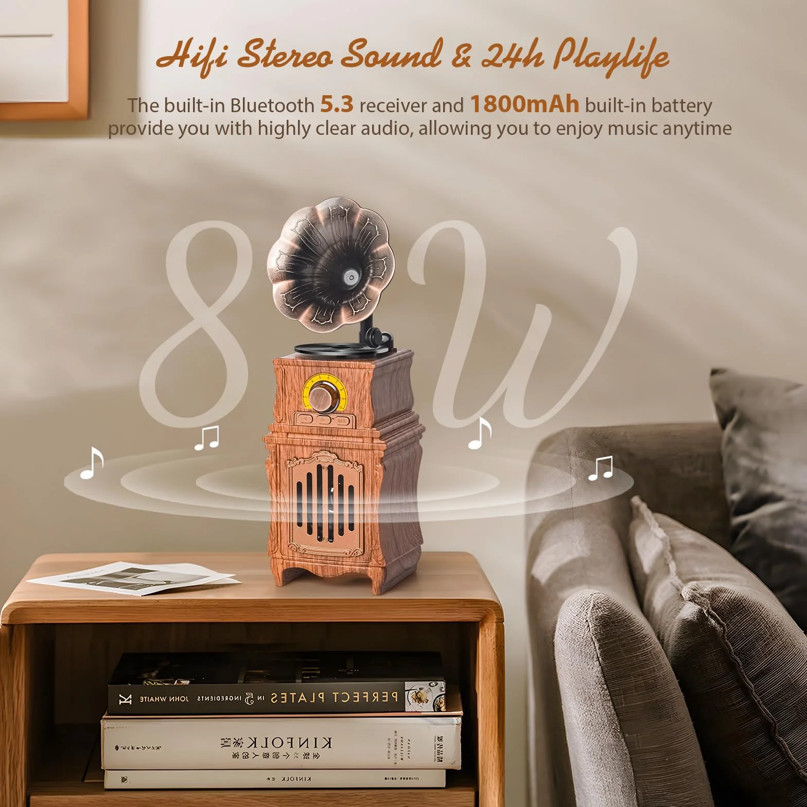 COLSUR Radio Portatile Vintage Retro Legno AM FM Bluetooth 5.3 1800mAh Altoparlante Ricaricabile TF/USB/AUX