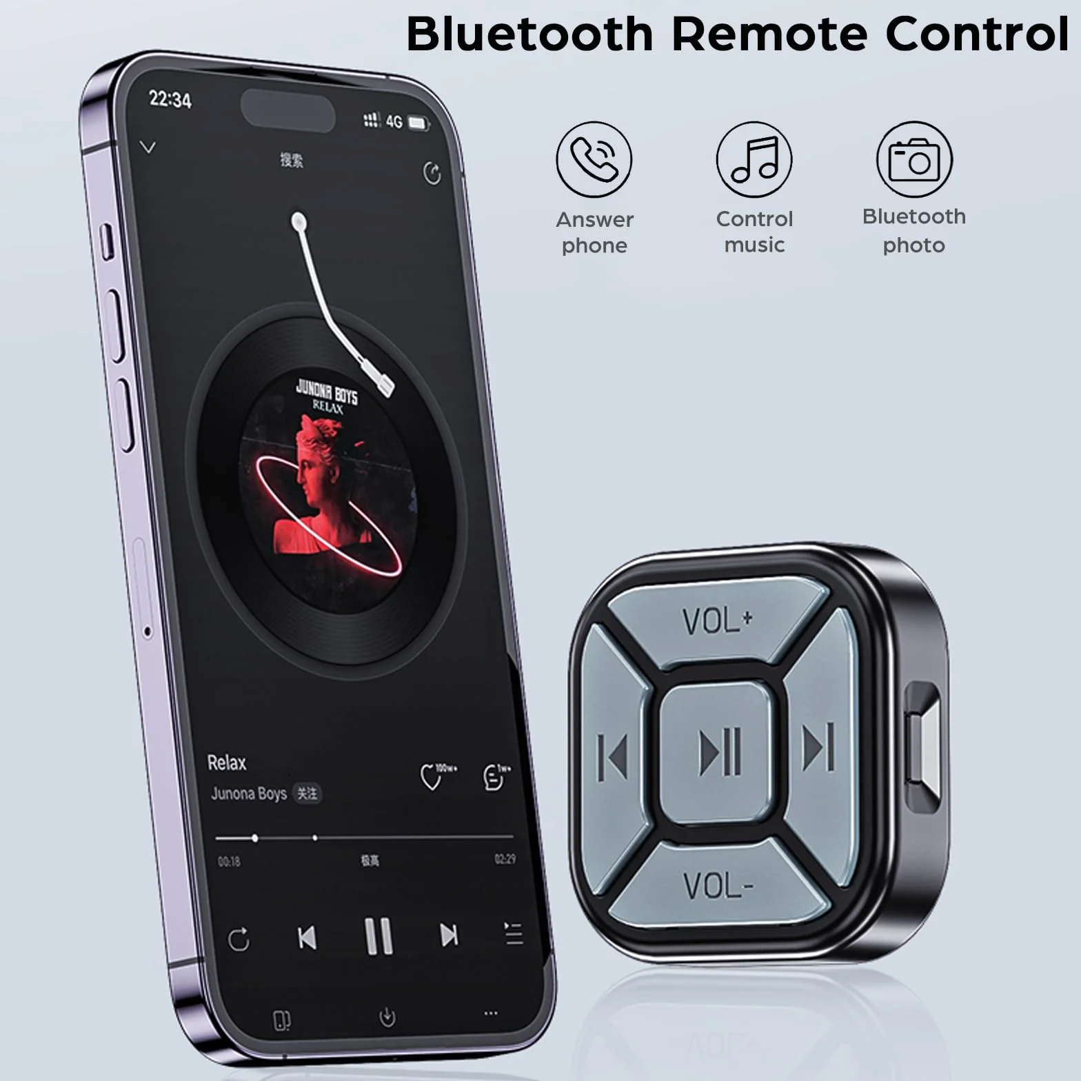 Bluetooth Wireless Multimedia Remote Control Button for iPhone Android Selfie Music Controller