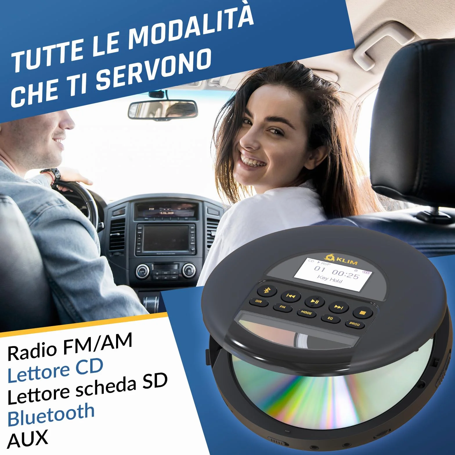 KLIM Nomad Lettore CD Portatile Bluetooth con Batteria Lunga Durata, SD, FM, Compatibile CD-R/RW MP3