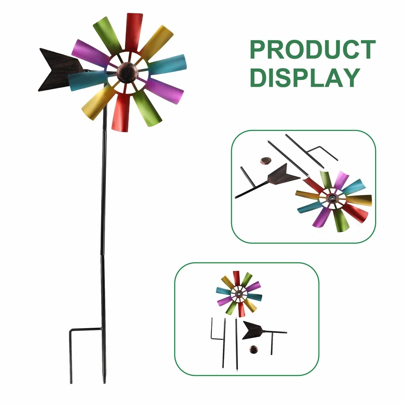 Per mulino a vento in metallo rotante a 360 gradi per decorazione giardino paesaggio con costruzione adatto per uso esterno 73 cm Dimensioni