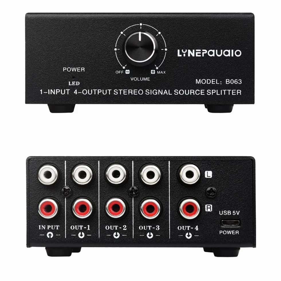 Separatore di sorgente segnale stereo 1 in 4 uscite audio RCA