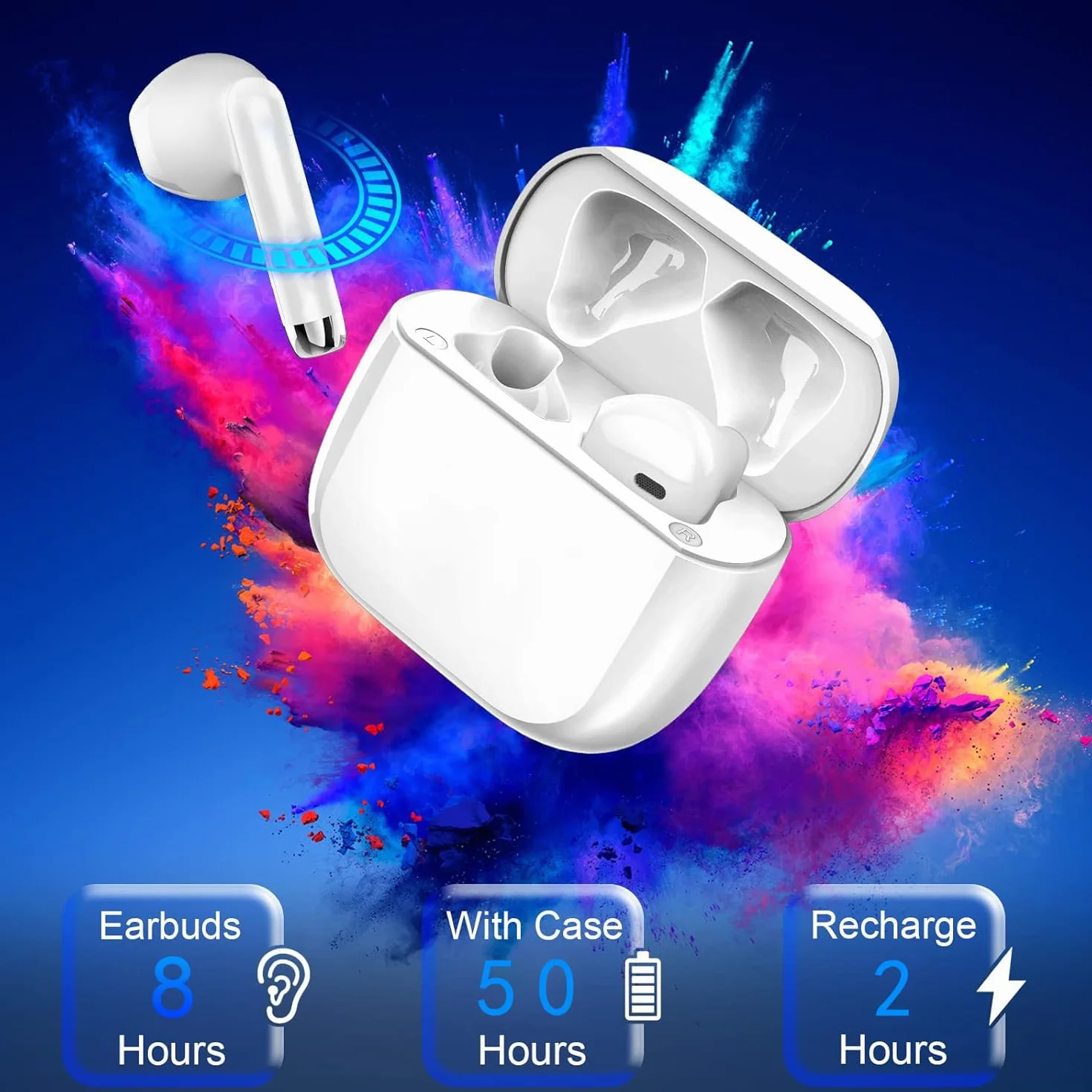 Cuffie Bluetooth 5.3 Wireless In Ear, 50 Ore Stereo HiFi con 4 ENC Mic Cancellazione Rumore, IP7 Impermeabili Sport Senza Fili per iPhone Galaxy Android