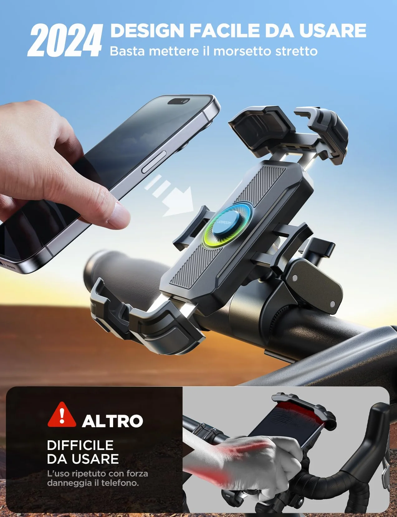 JOYROOM Porta Cellulare Moto 2025 Tirante in Metallo 160 km/h Antiurto Universale Bicicletta Manubrio Holder per iPhone 16 Pro Max Samsung 4.7-7"