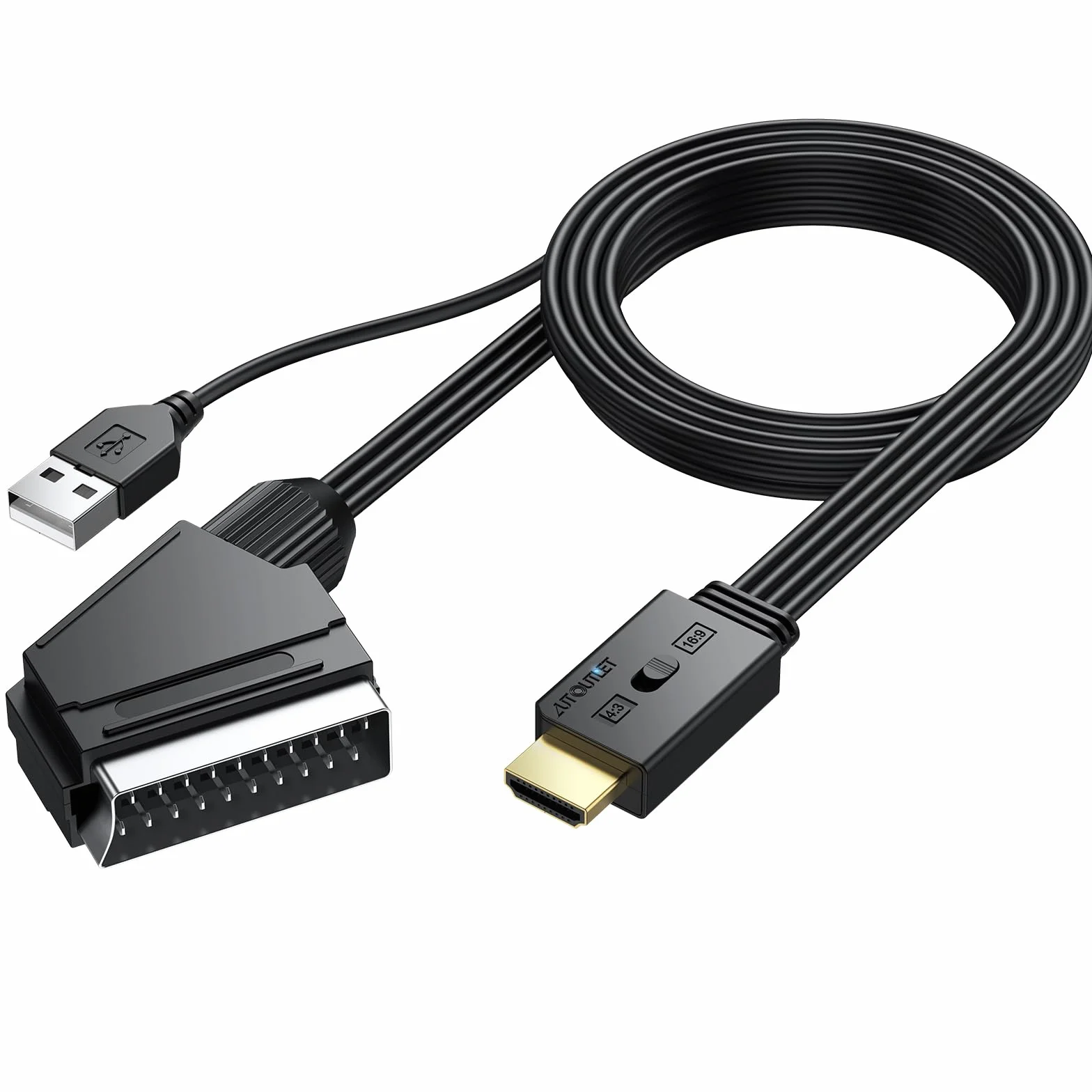AUTOUTLET Convertitore Scart a HDMI 1080P Supporto Conversione 16:9 4:3 PAL NTSC Adattatore con Cavo 150 cm