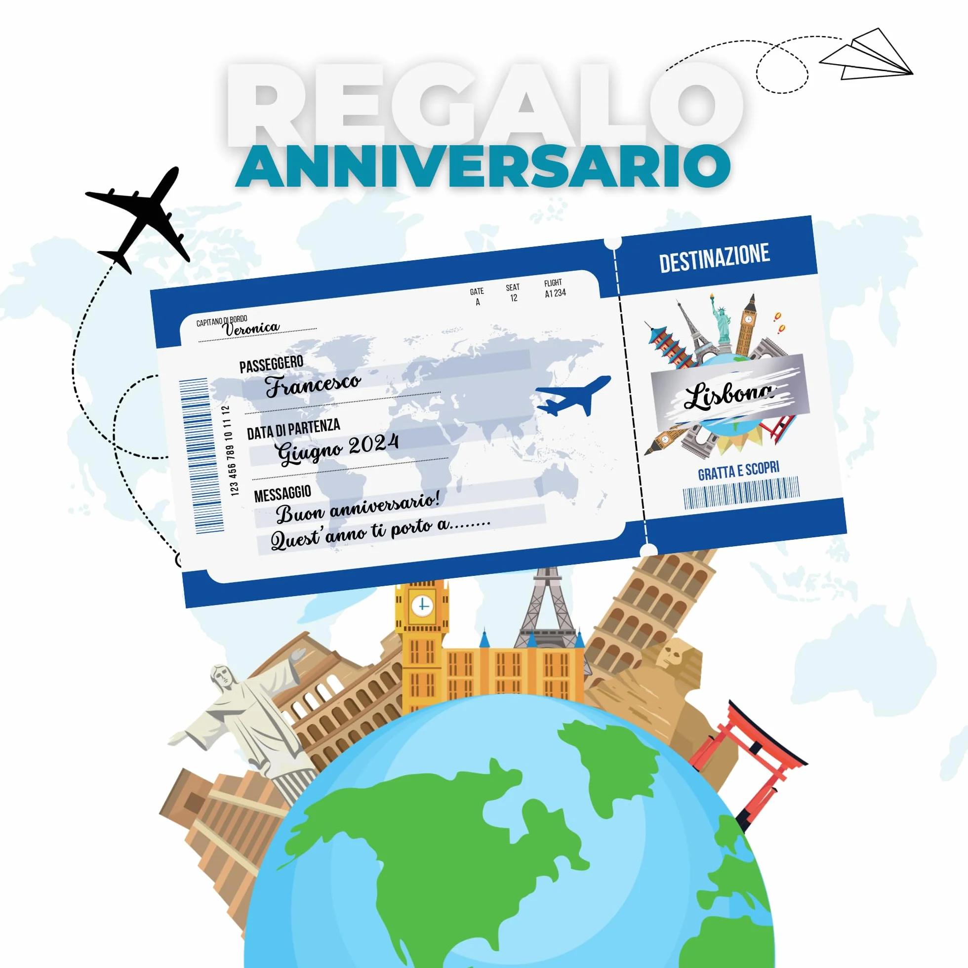 Generico homty Biglietto regalo viaggio a sorpresa finto da grattare da compilare