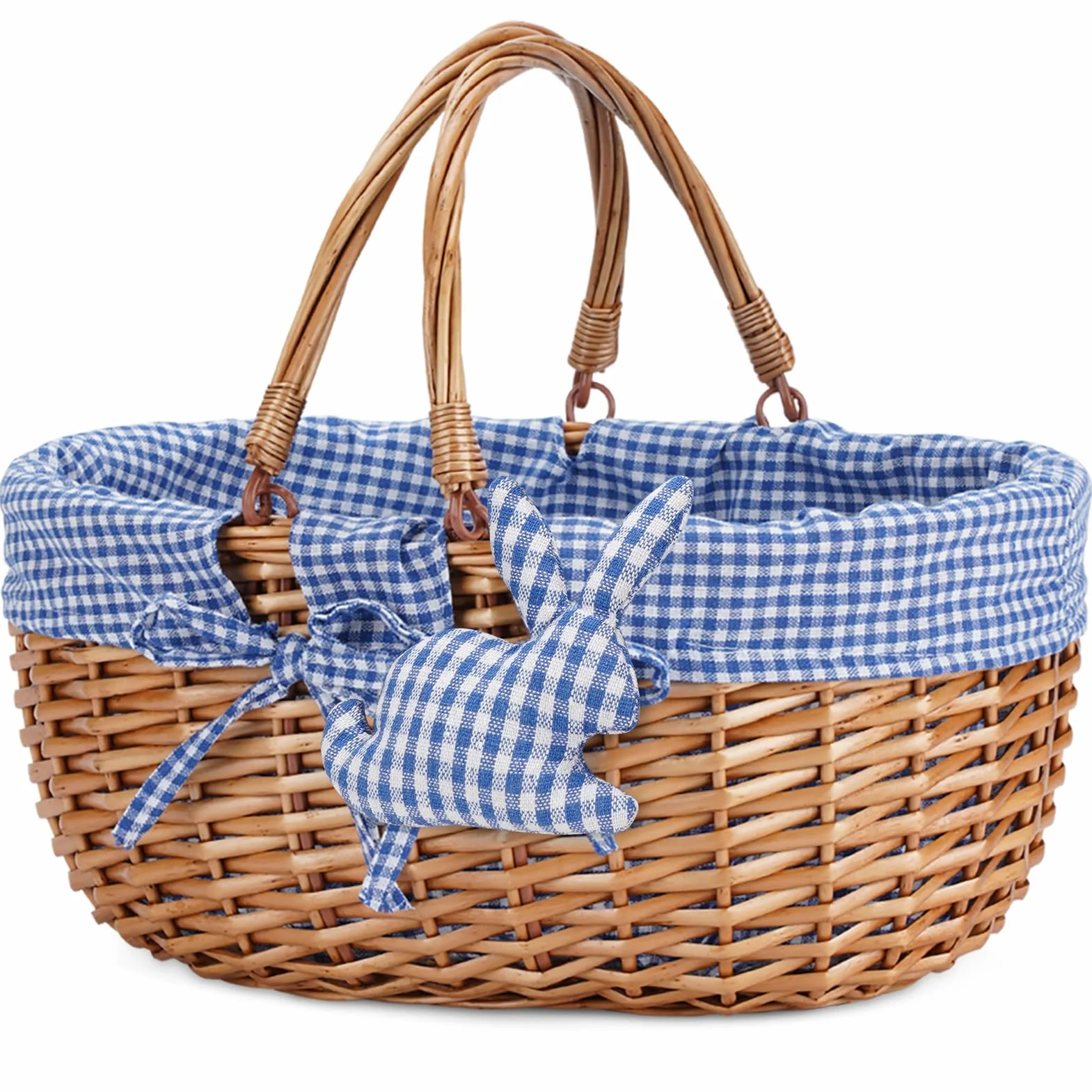 G GOOD GAIN Cestino da picnic in vimini con doppi manici pieghevoli, cestino da picnic in salice, cestino pasquale intrecciato a mano, cestino pasquale e cestino per caramelle, giocattoli da bagno e