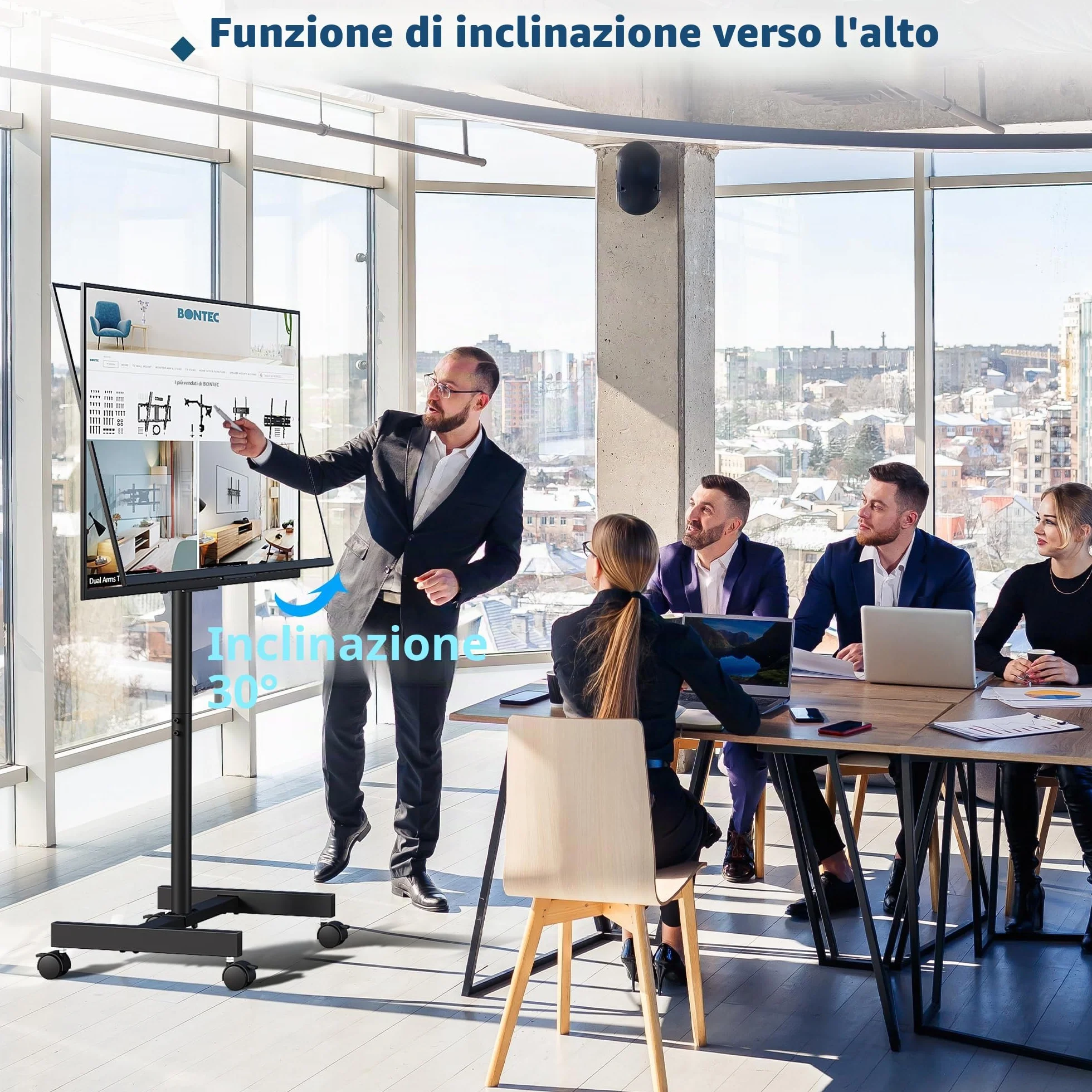 BONTEC Supporto TV da Pavimento con Ruote per Schermo 13-42 pollici LED LCD Plasma, Carrello Mobile Fino a 20 kg, VESA 200x200 mm