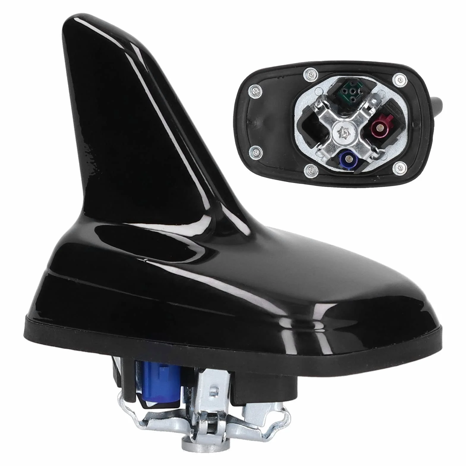 Antenna a Forma di Pinna Nera Lucida per GPS e GSM, Montante Universale in Metallo ABS