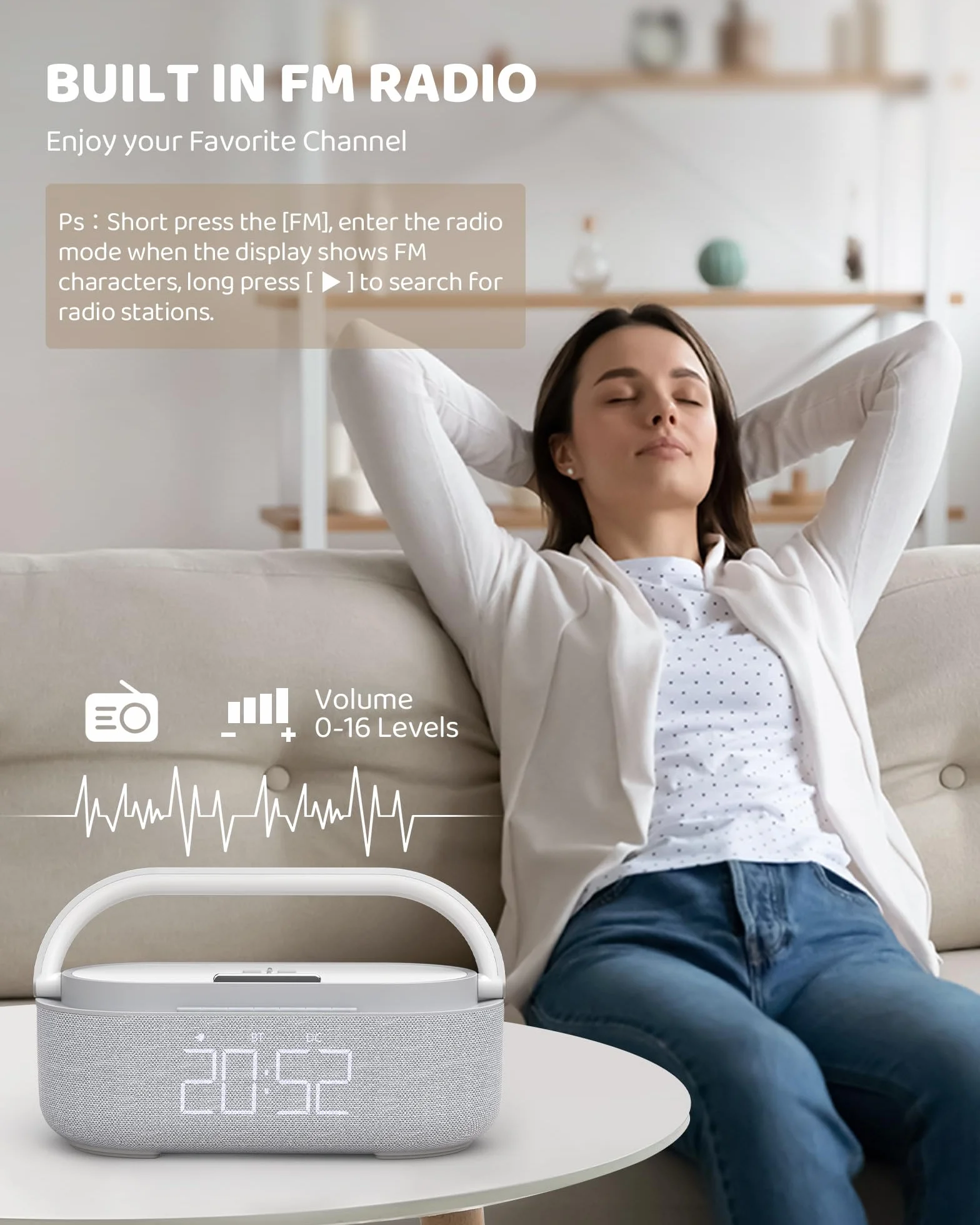 COLSUR Radiosveglia Digitale con Ricarica Wireless, Radio FM Sveglia con Display LED Regolabile