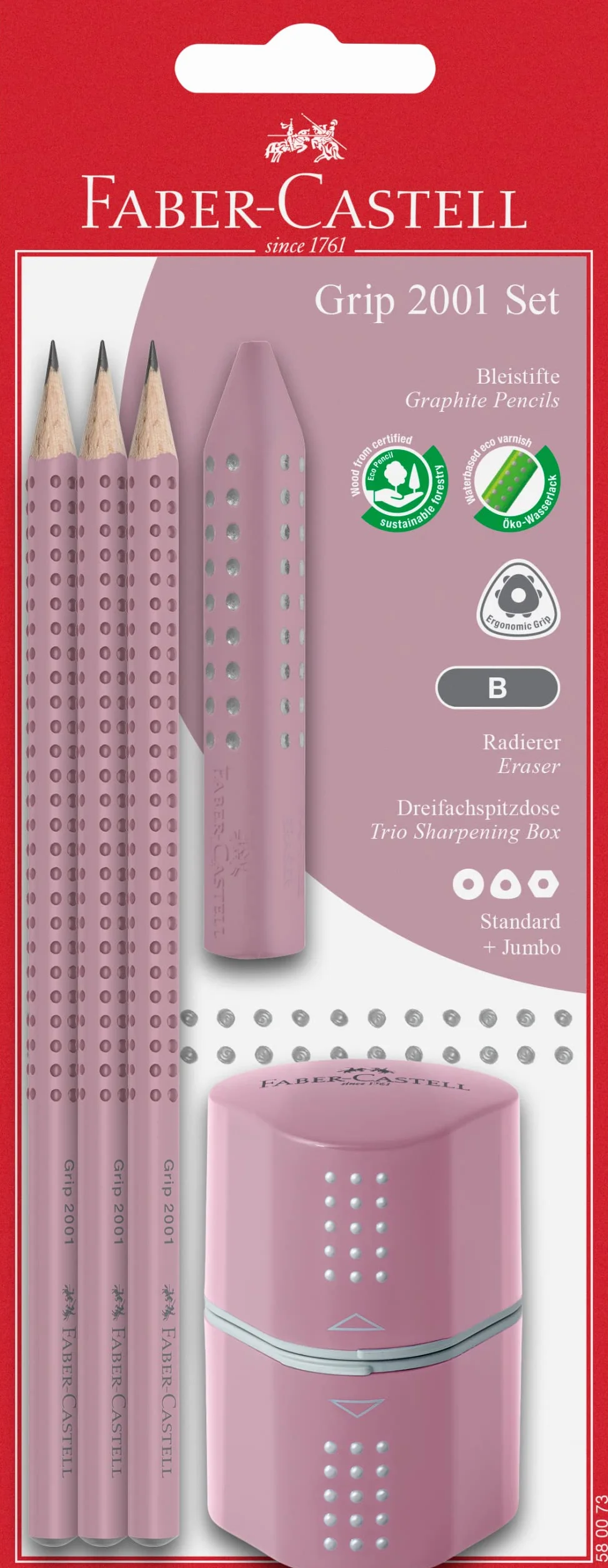 FABER-CASTELL Grip 2001 Set di matite 5 pezzi, rose shadows
