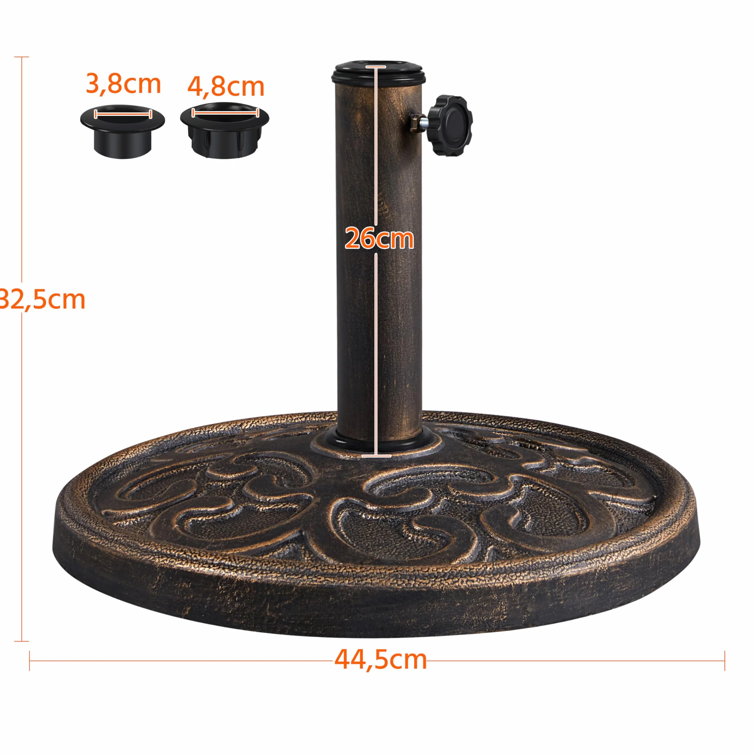 Yaheetech Base per Ombrellone da Giardino in Resina e Metallo Supporto 10 kg per Pali da Ø38mm e Ø48mm con Effetto in Ghisa Esterno Veranda Terrazza Piscina Spiaggia Patio Bronzo