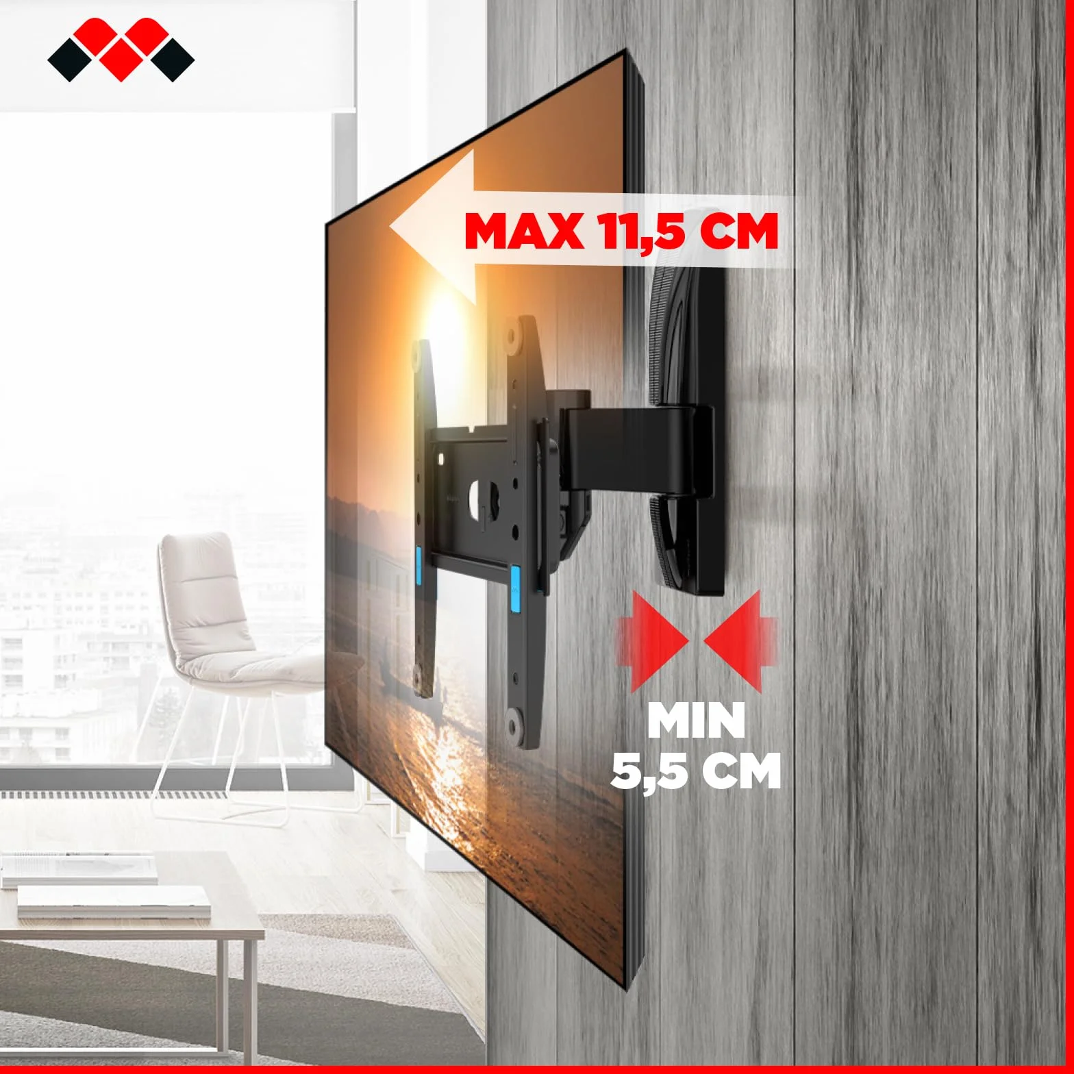 Meliconi Space System TURN 200 Supporto TV parete Cartongesso 26-45" VESA 50-200 30 kg Tilt & Turn Nero