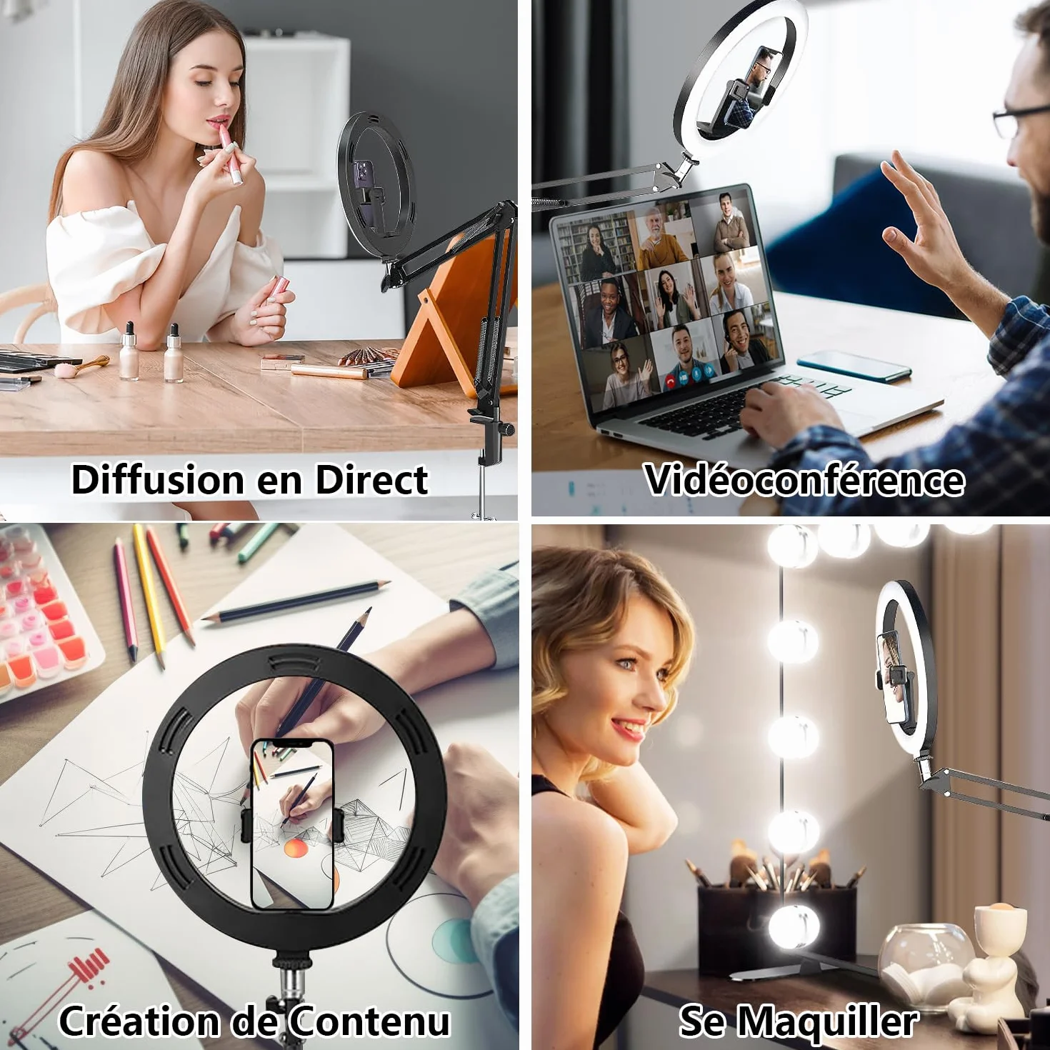 yAyusi 10'' Ring Light con Supporto per Telefono, Treppiede LED Dimmerabile per Video TikTok YouTube
