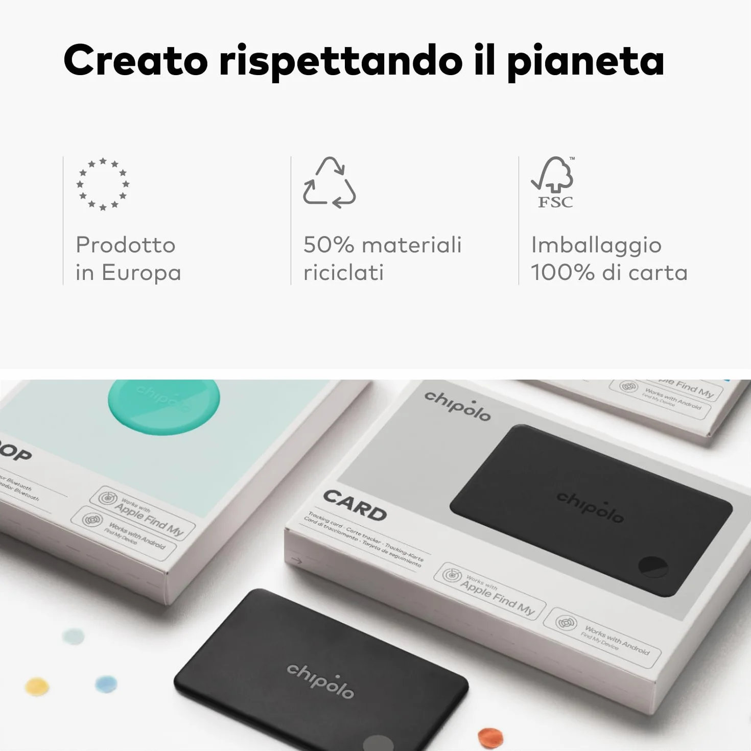 Chipolo CARD Localizzatore Bluetooth Ricaricabile per Portafogli Passaporti Dov’è Apple Trova Google Android