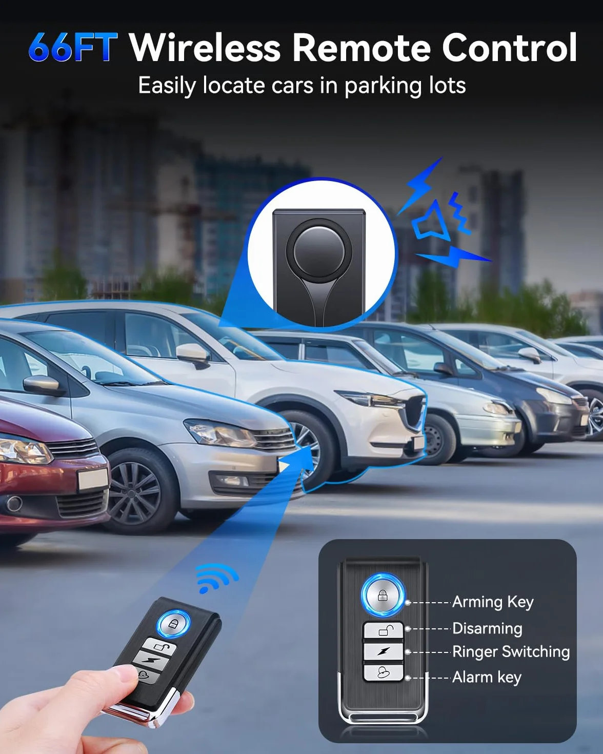 Allarme auto 108 dB antifurto con sensore vibrazione luce rossa telecomando senza fili fissaggio magnetico