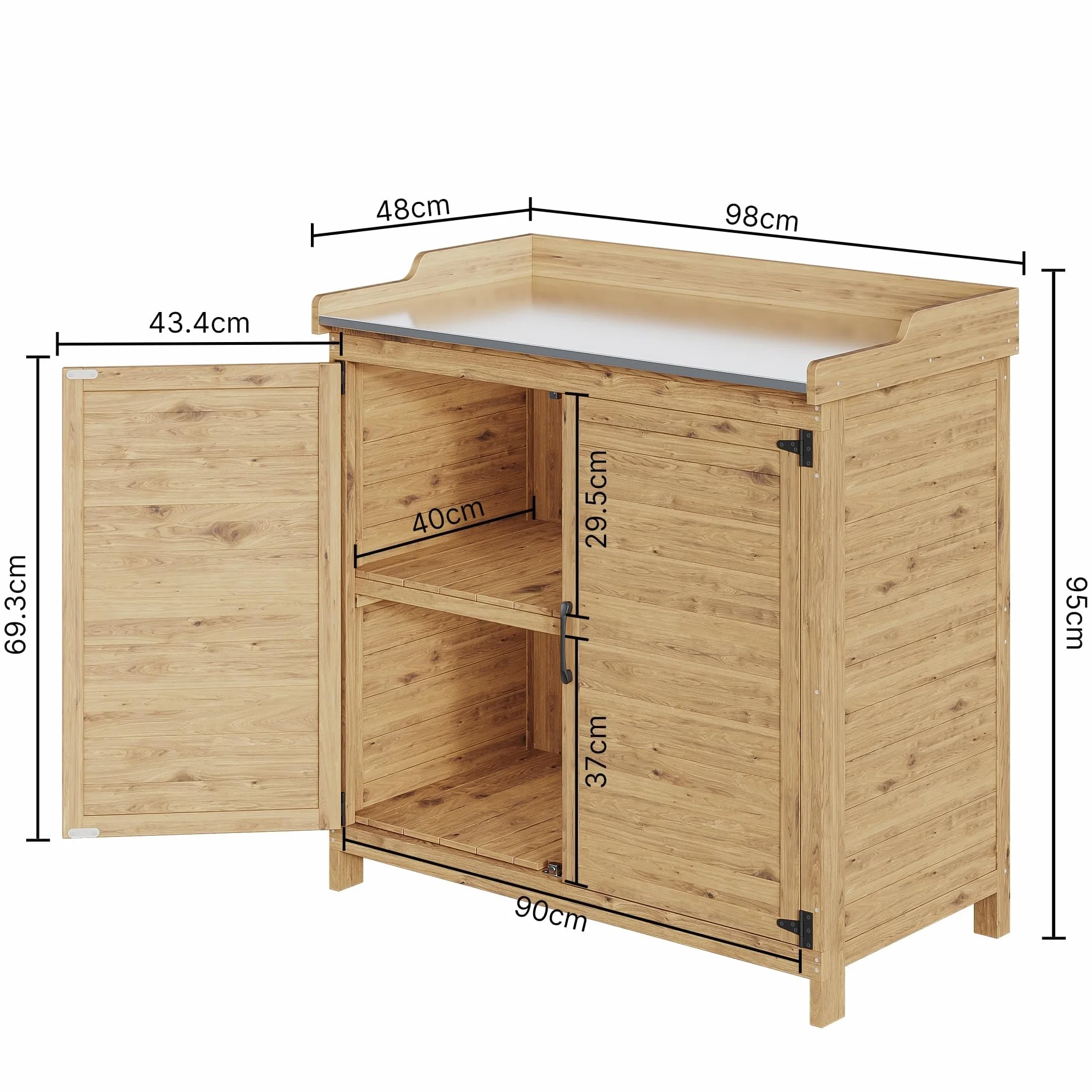 Bealife Tavolo per Piante con Mobile Base in Legno Armadietto da Esterno Naturale 98x48x95 cm