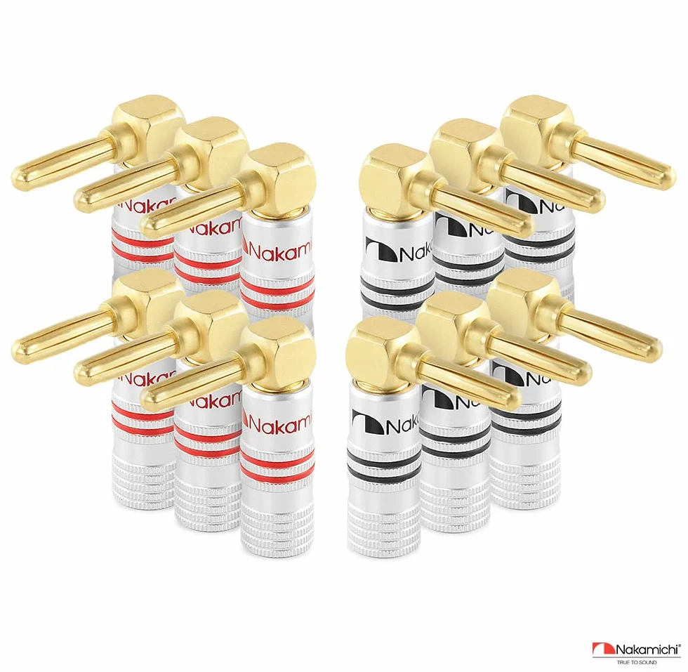 Nakamichi connettori a banana 12-18 AWG 4 mm placcati in oro 24 K 4 pezzi spine angolate