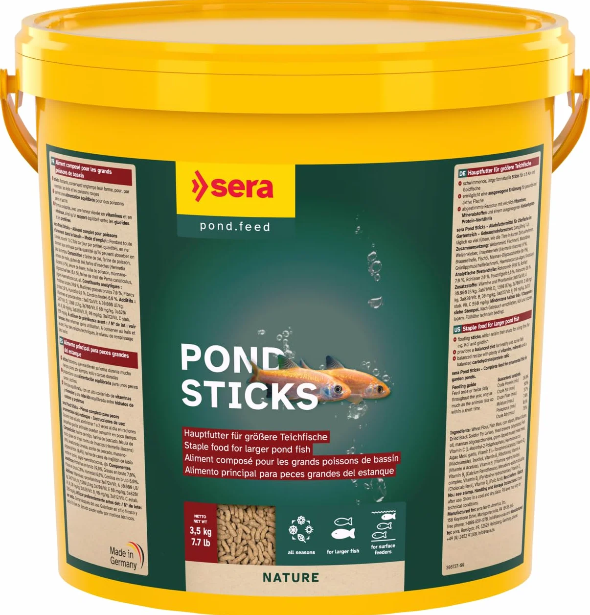 sera pond sticks 21 l 3,5 kg | mangime granulare galleggiante per pesci da laghetto 21.000 ml | senza coloranti e conservanti