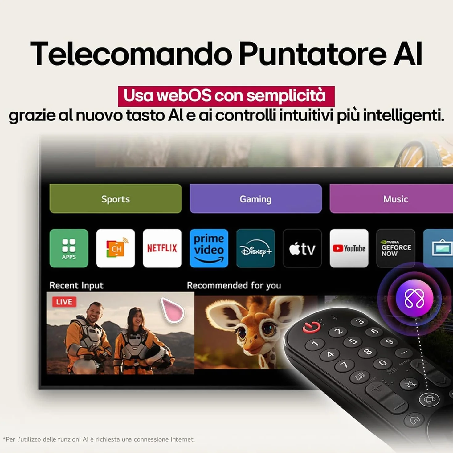 LG QNED84 TV 43 cali Smart TV 4K Processore α7 Gen8 Dynamic QNED Color webOS AI Gaming VRR 4K@60Hz
