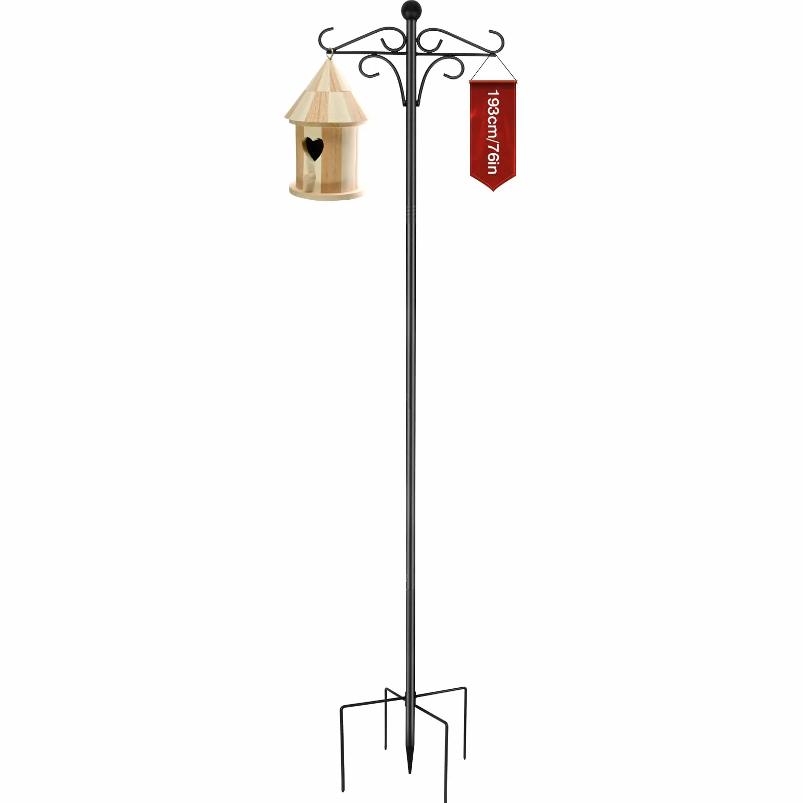 Gancio da Pastore per Esterni 193 CM Bastone da Giardino in Metallo Regolabile in Altezza, Supporti per Gabbie Uccelli Luci Solari e Lanterne