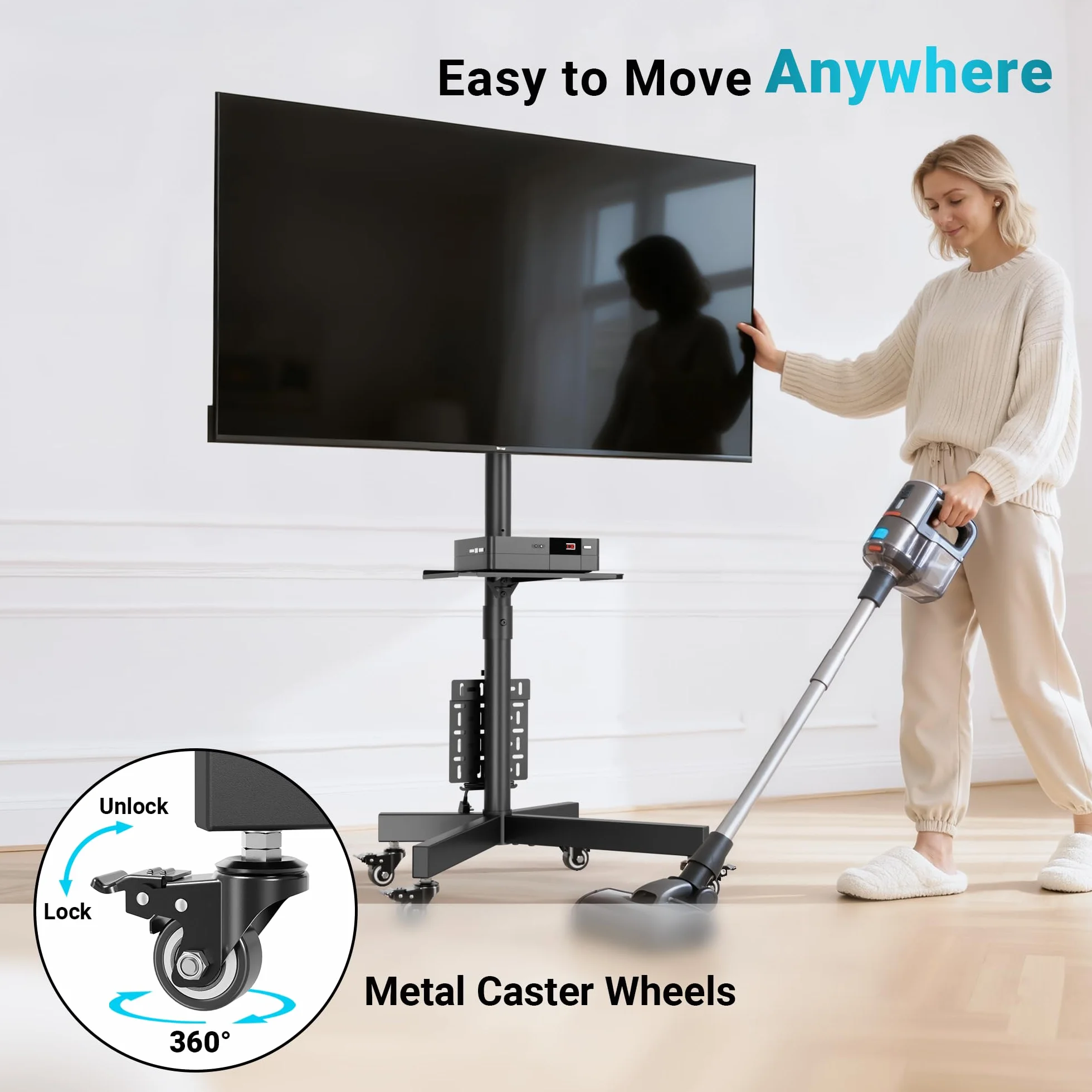 BONTEC Supporto TV da Pavimento per TV LCD/LED 23-60 Pollici, Carrello TV Mobile con Ruote, Altezza Regolabile, 40 kg, VESA 400x400 mm