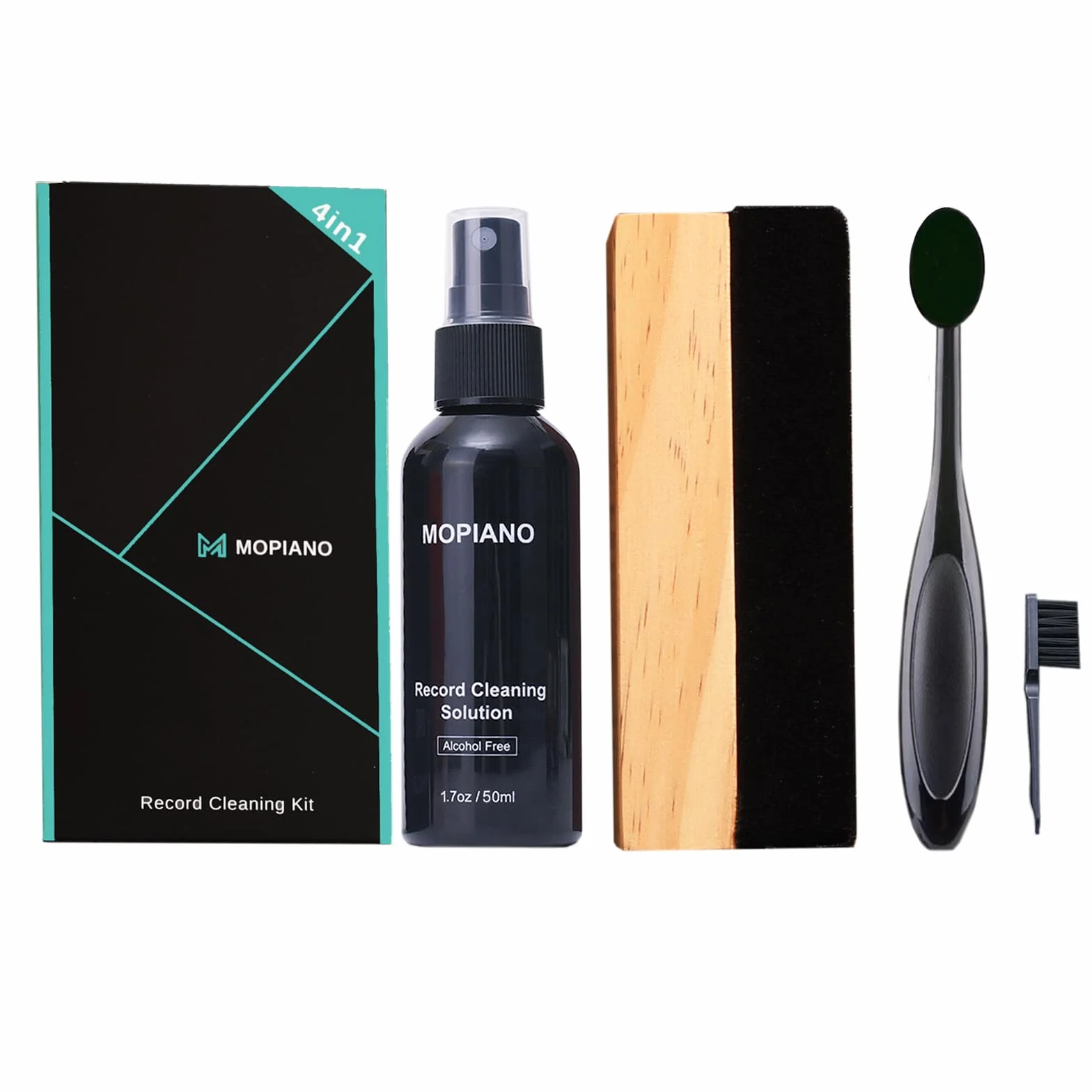 Mopiano Kit Pulizia Dischi Vinili 4-in-1 con Spazzola Morbida, Liquido LP, Spazzola Stilo e Nylon