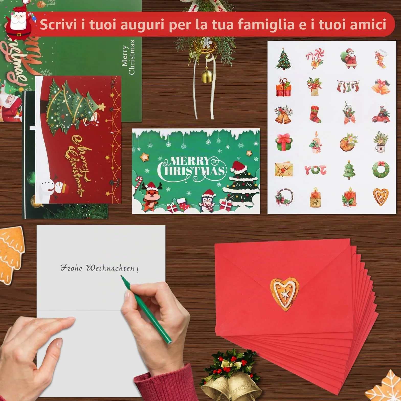 Awinker 24 pezzi Biglietto Natalizio Auguri Natale 24 Biglietti + 24 Buste