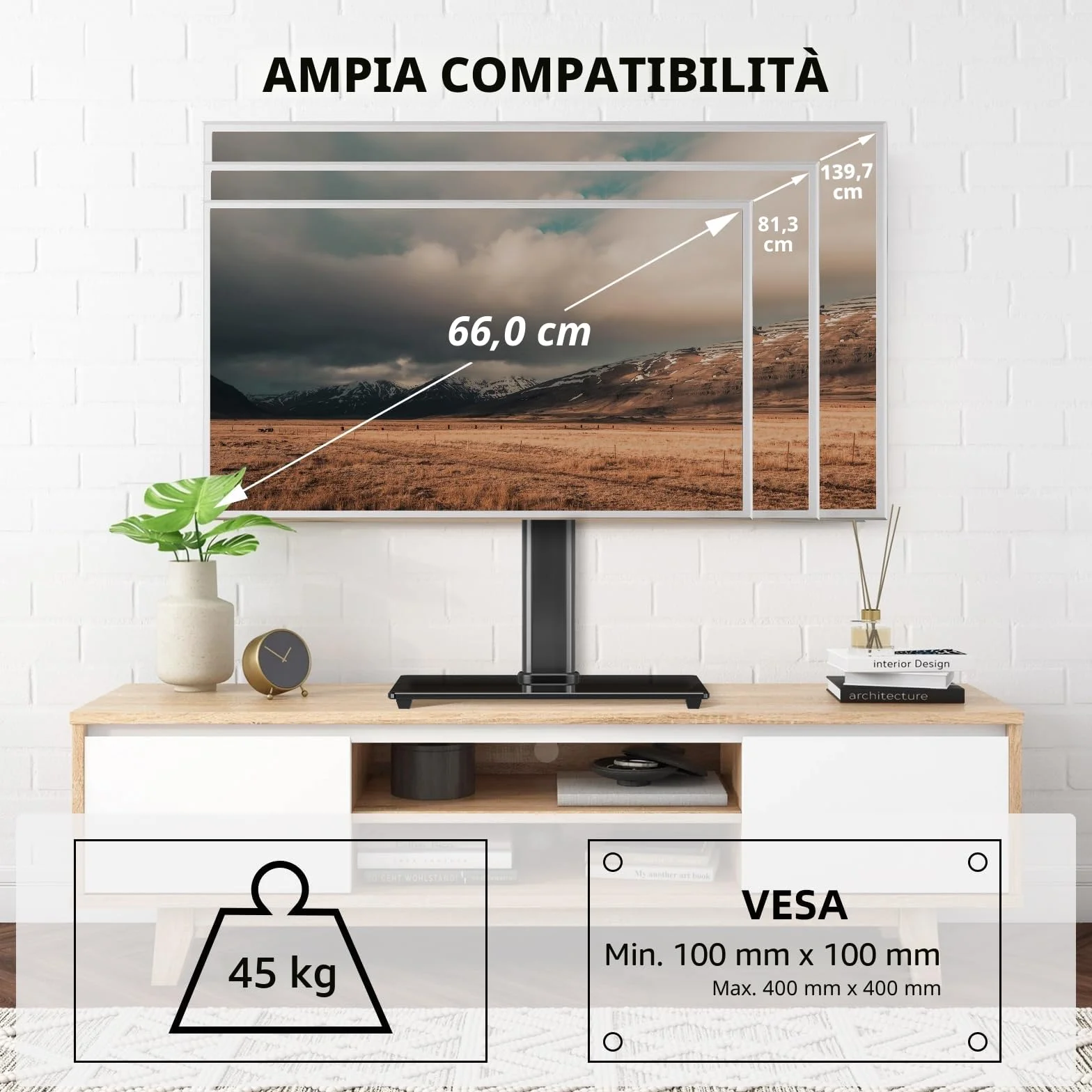 Suptek Supporto TV universale girevole da tavolo per schermi 26-55" 45kg VESA 400x400 mm TS202