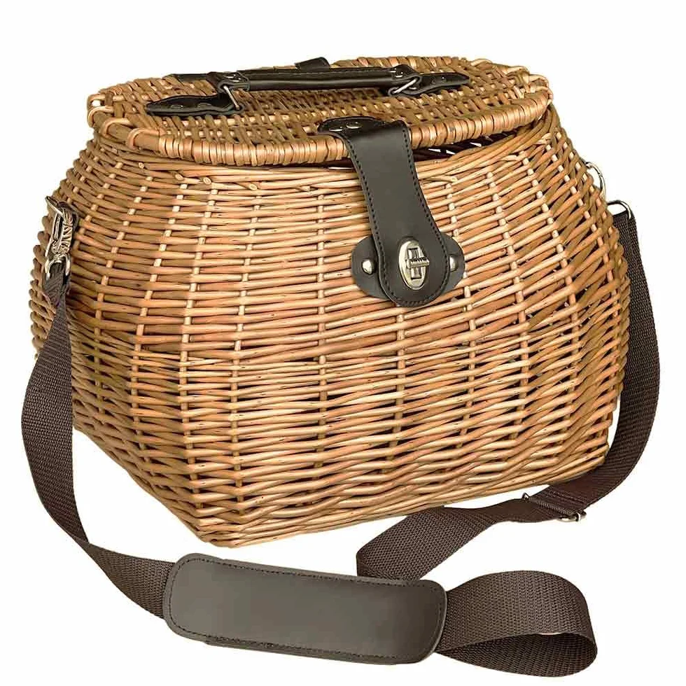 Cesto Funghi Lux in Vimini con Tracolla Regolabile 32×27×h26 cm — Raccolta Castagne Tartufi Frutti di Bosco — Cestino Leggero Naturale