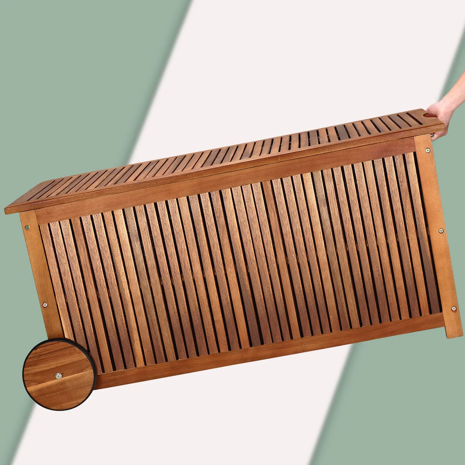 Casaria® Baule da Giardino 120cm Legno di Acacia 2 Ruote Incl. Telo Impermeabile Salvaspazio Cassapanca Esterno Balcone
