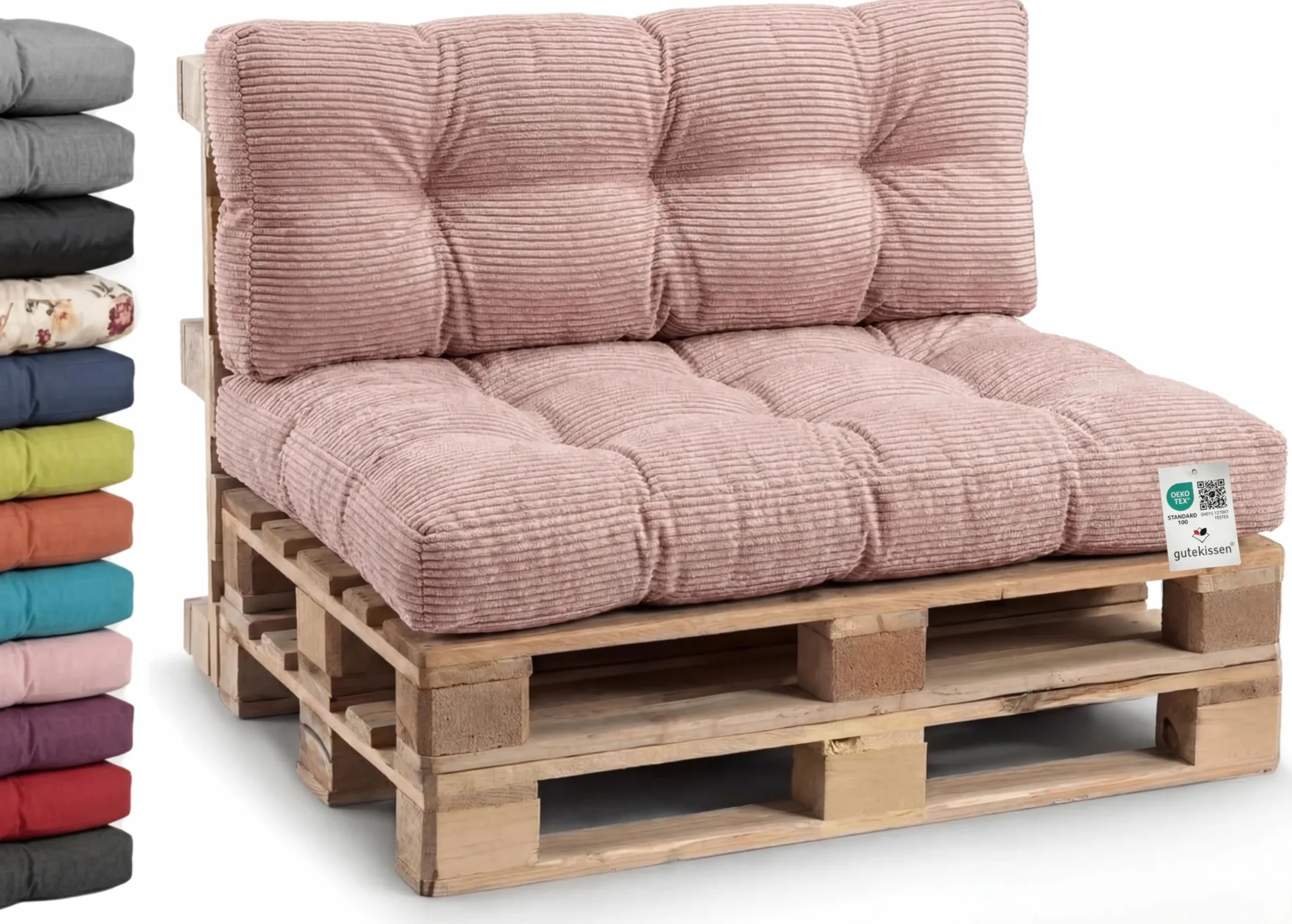 Gutekissen® Cuscini per Pallet per Divano da Giardino Trapuntati PPI Set Rosa-Cord 120x80 120x40