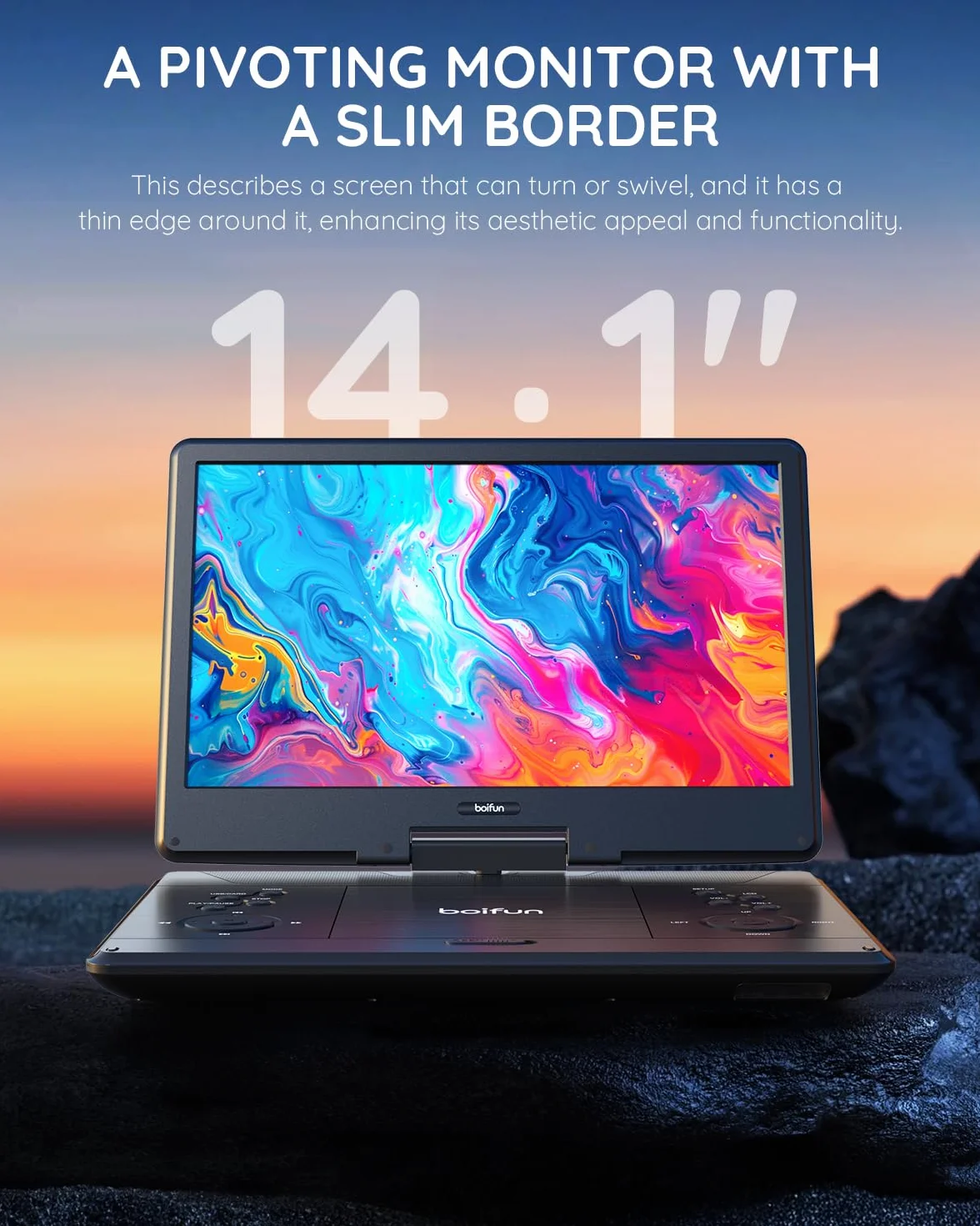 Lettore DVD portatile 15,7 pollici display HD 14,1 pollici HDMI batteria ricaricabile 5 ore USB SD