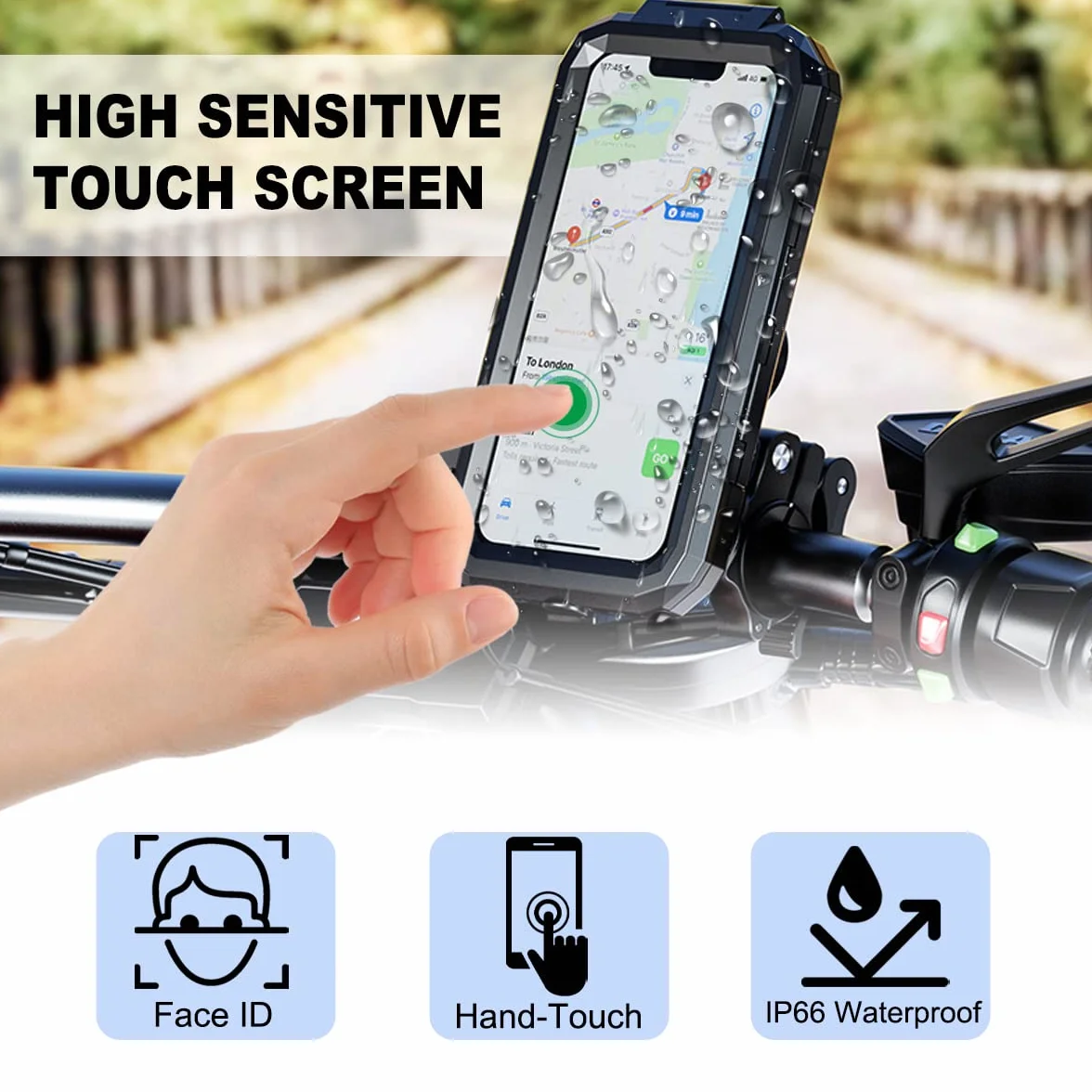 Porta Cellulare Bici Universale Moto Impermeabile Rotazione 360° Supporto Telefono Anti-Shake per 5.5-6.8 Pollici Smartphone Nero