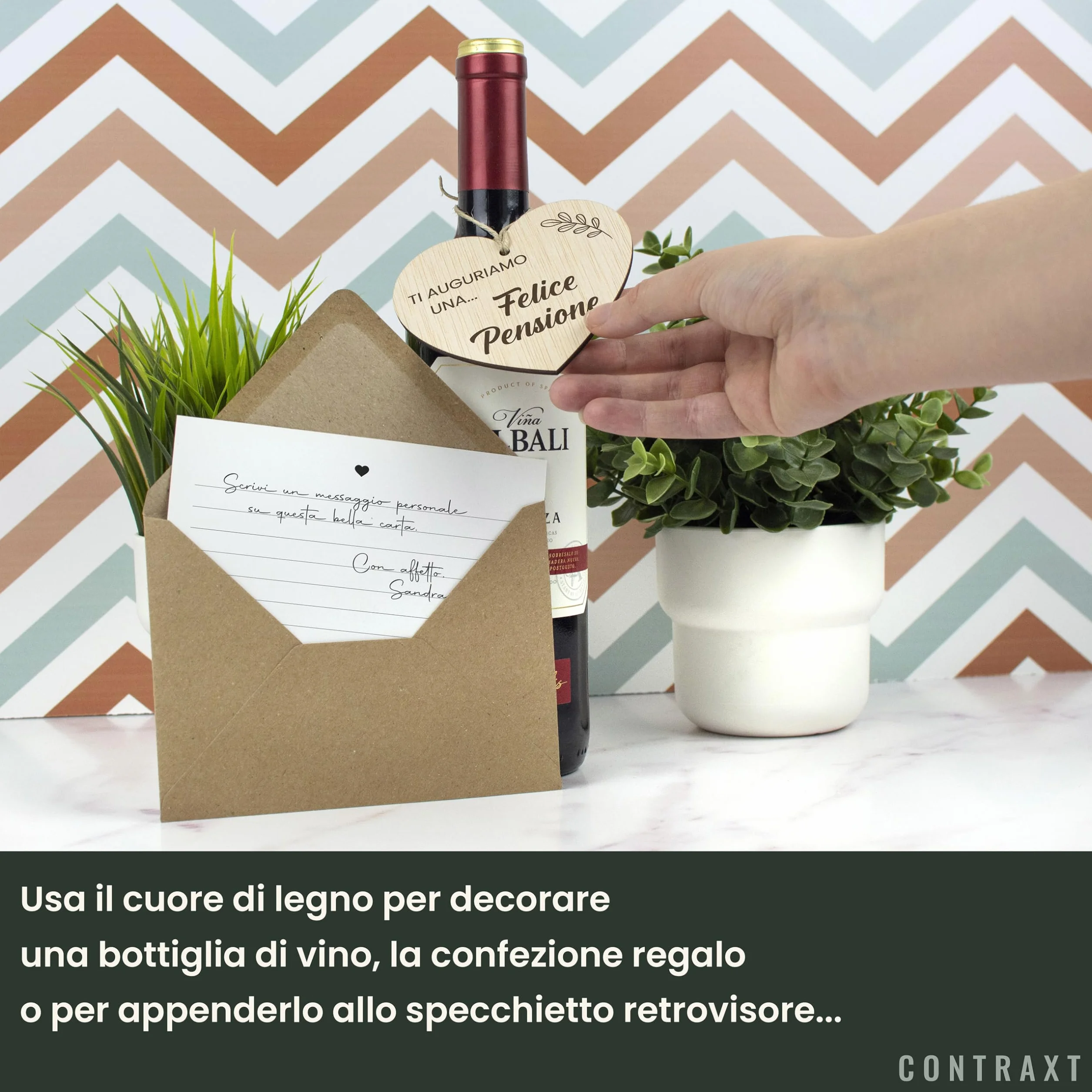CONTRAXT Regalo Originale per Pensione, Biglietto di Buona Pensione in Legno con Ciondolo