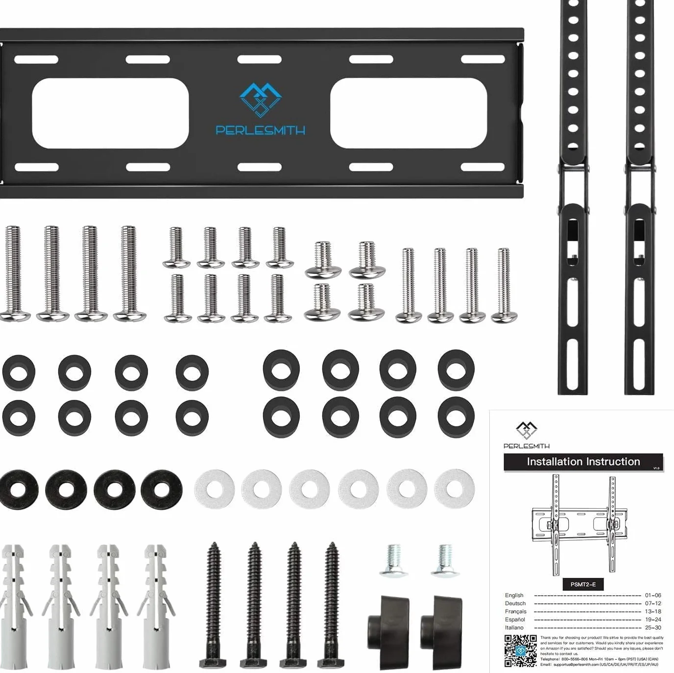 PERLESMITH Supporto TV Parete Inclinabile 26-65 Pollici 60 kg VESA 400x400 mm