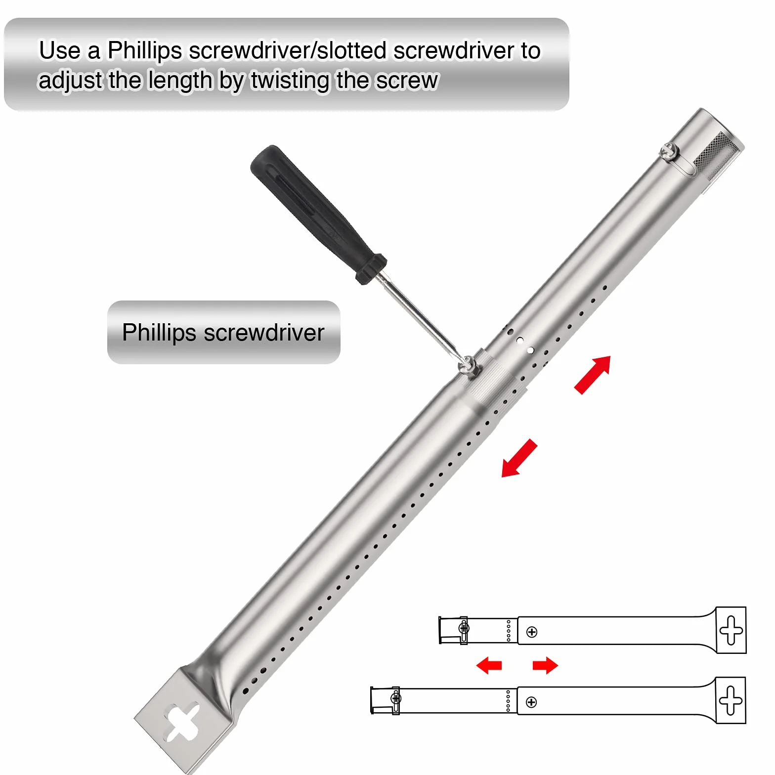 Bruciatore a Tubo Universali in Acciaio Inox 30,8 a 44,9 cm Accessori per Barbecue a Gas, Regolabile Tubo Ricambi per Master Forge Perfect Flame Uniflame Lowes e Altri Barbecue (42204-4)